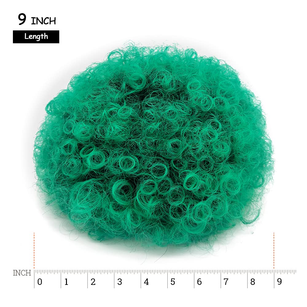 Yinmei Baibian Ombre Green Afro Puff Drawstring Ponytail Extension Kinky Curly High Puffs Bun Hairpiece Synthetic Short Updo Cli