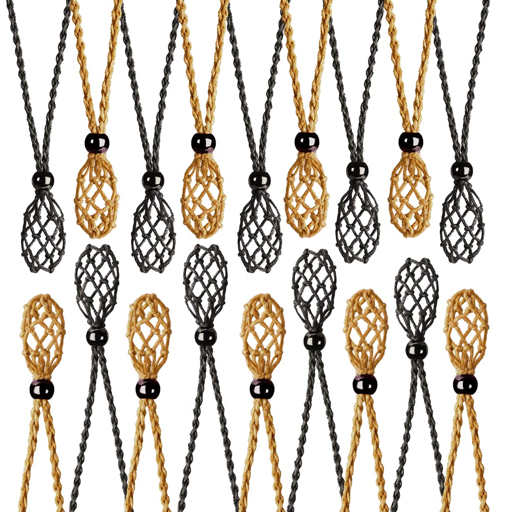 VNVETYTO 18 PCS Crystal Cage Necklace Holder Cord Empty Stone Holder Replacement Hand-Woven Cord with Adjustable Length (9 Black