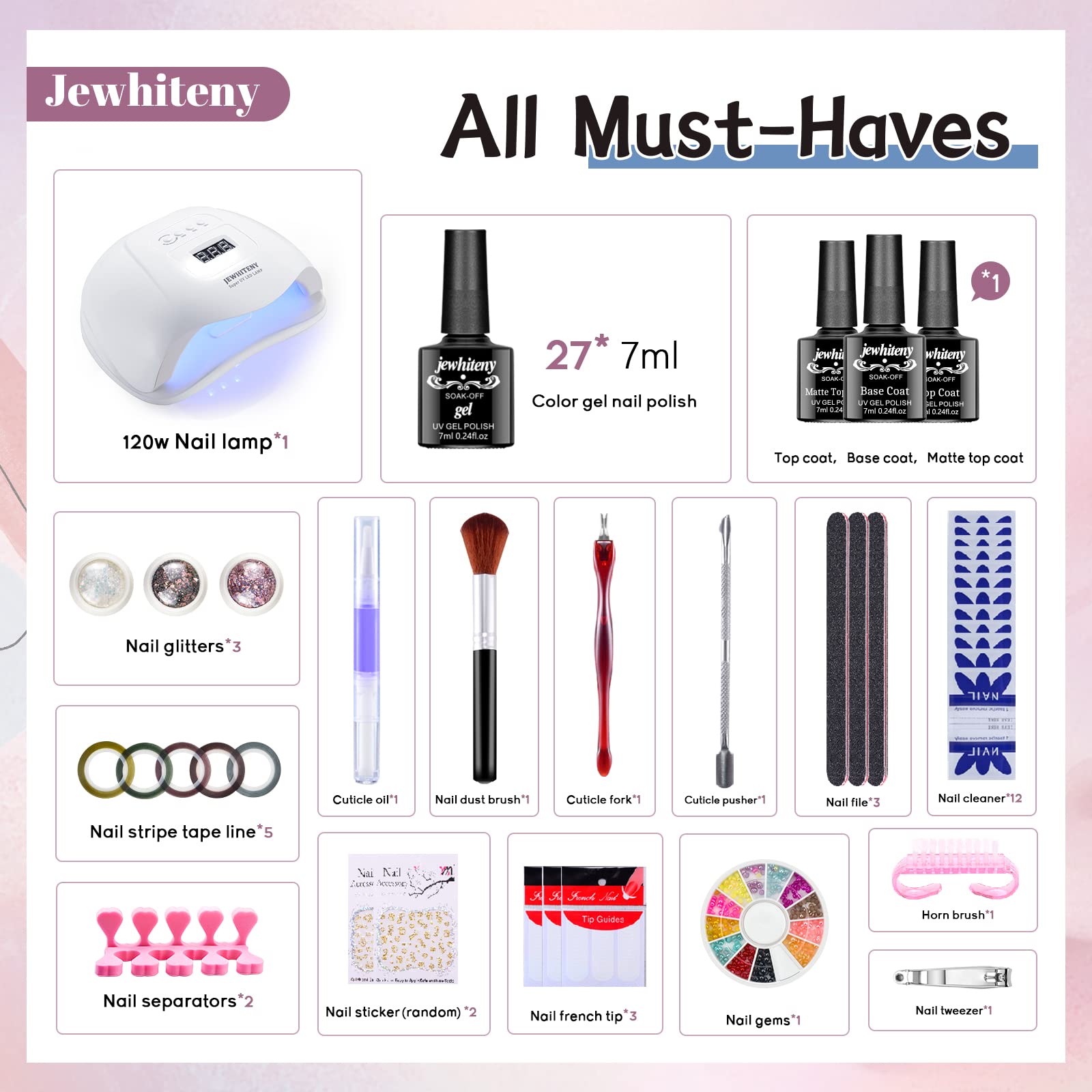 27 Colors Gel Nail Polish Kit With U V Light, 120W U V Led Nail Dryer Lamp Curing Gel Nail Polish Set Popular Gel Nail Polish Se
