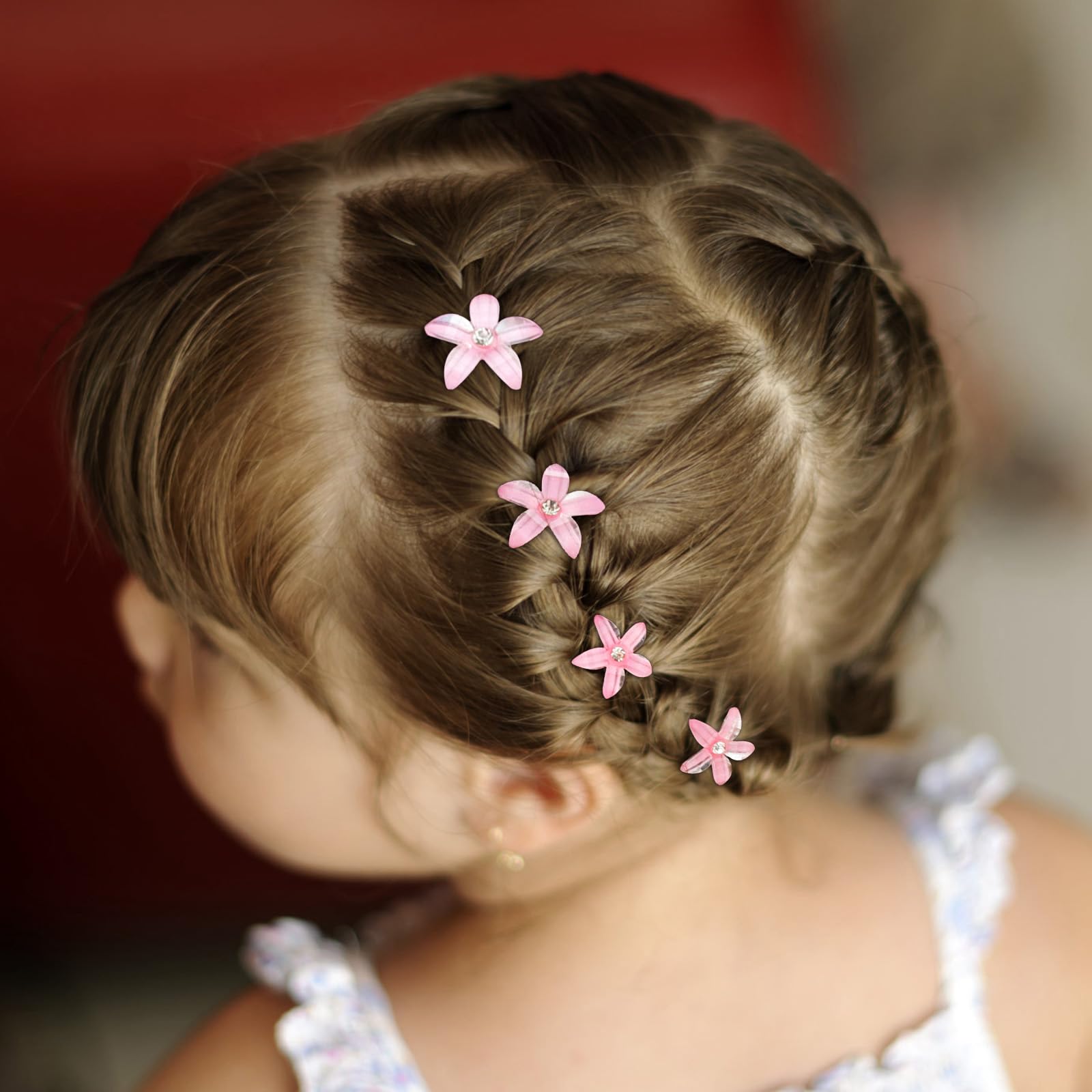 Wecoe 20 Pcs Small Pink Flower Hair Clips Girls Cute Hair Clips Bling Tiny Mini Hair Clips Decorative Hair Clips Kids Baby Toddl