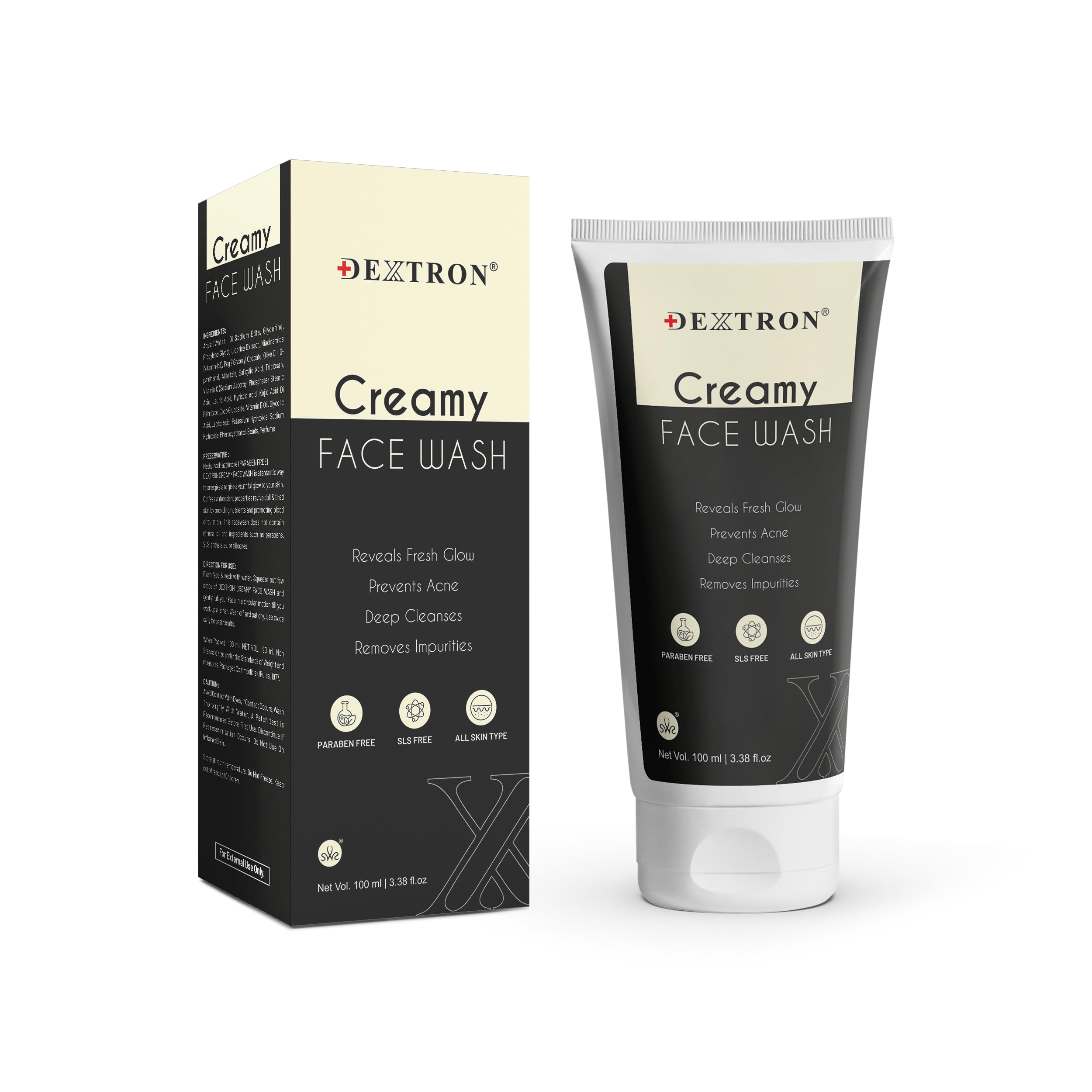 Dextron Creamy Face Wash  Reveals Fresh Glow, Prevents Acne, Deep Cleanses & Removes Impurities. (100 Ml)