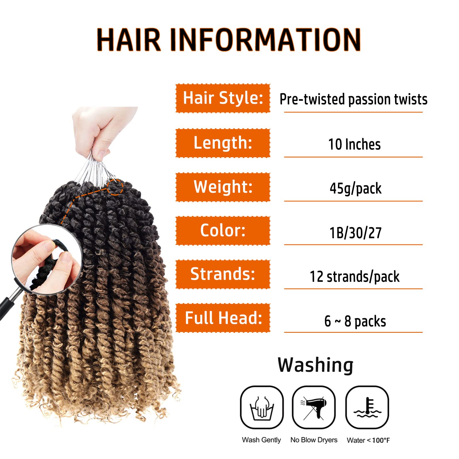 Passion Twist Hair 10 Inch 8 Packs Pre-Twisted Passion Twist Crochet Hair For Women Pre-Looped Water Wave Crochet Braids Bohemia