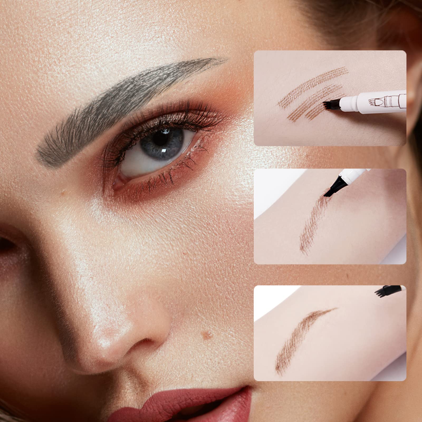 Music Flower 4 Pointed Liquid Eyebrow Pen Fine Sketch Tattoo Eyebrow Pencil Super Durable Waterproof Smudge-Proof (Dark Grey)