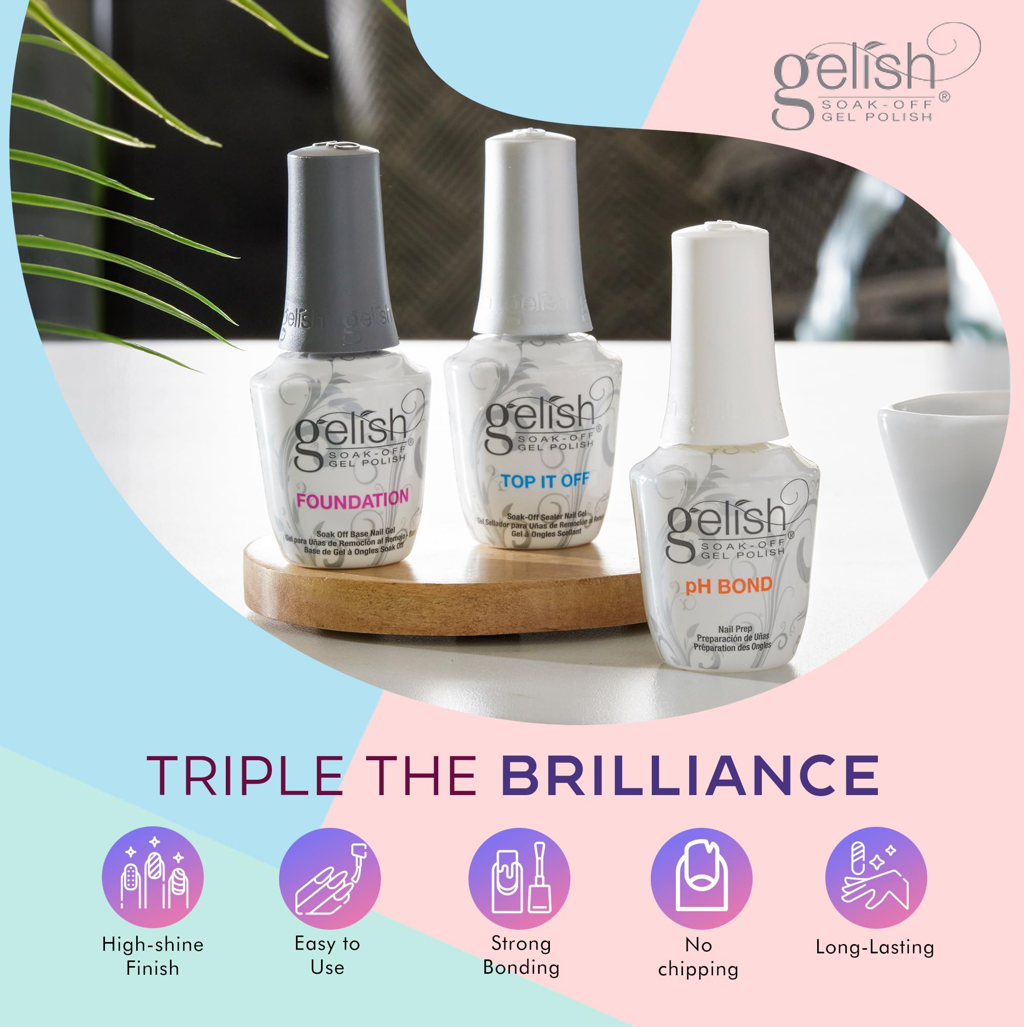 Gelish Terrific Trio Essentials 15 Milliliter Basic Care Soak Off Manicure Gel Nail Polish Kit with Foundation, pH Bond and Top