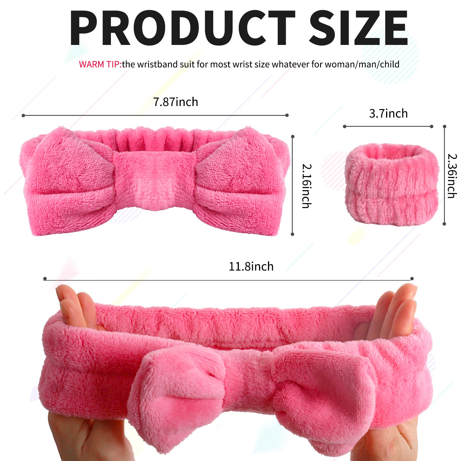 Wsyub Spa Headband And Wrist Bands For Makeup & Face Wash, 1 Set, Watermelon Red