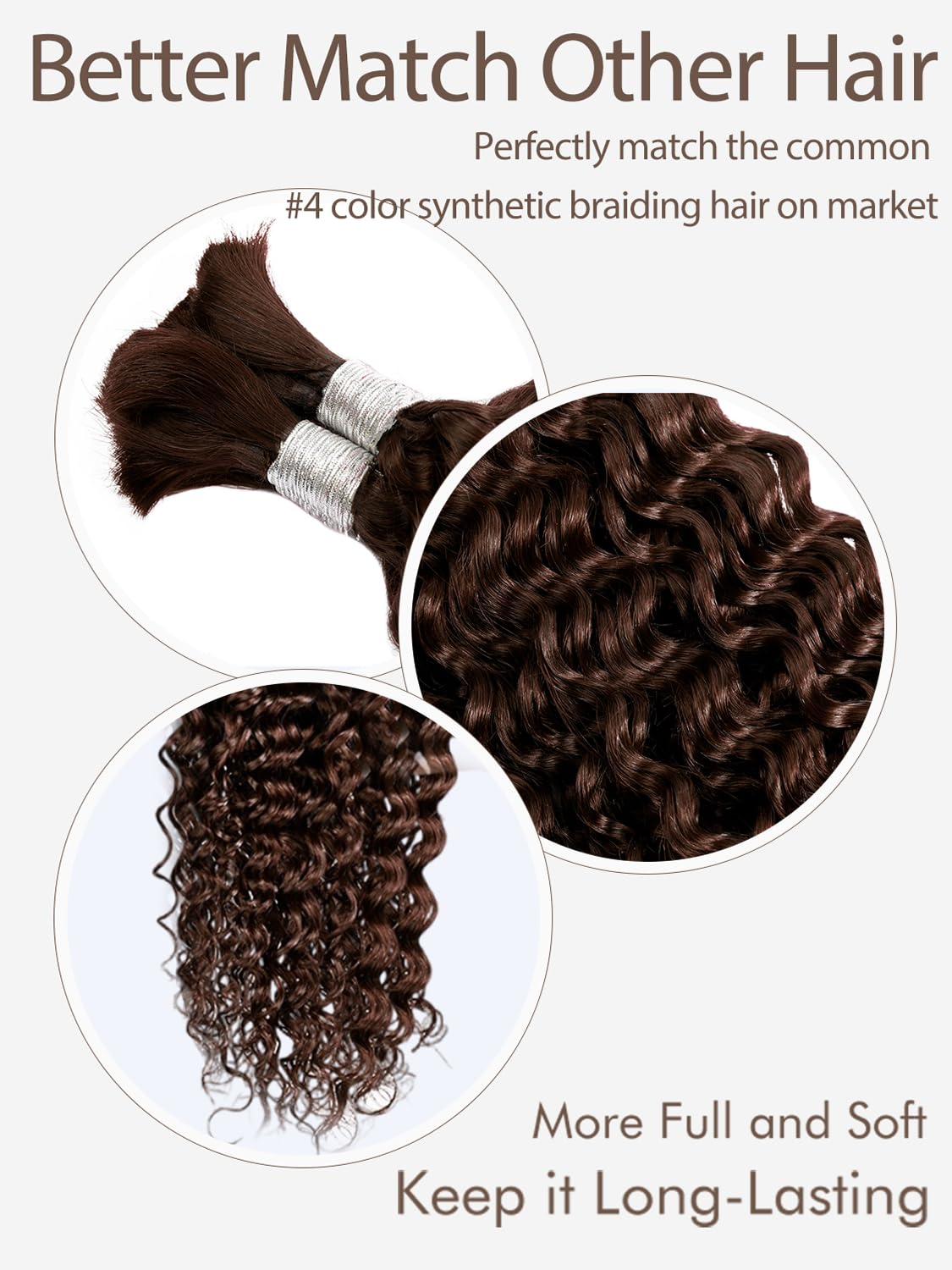 Brown Braiding Hair 100G 16 Inch Deep Water Wave 2 Bundle Bulk Human Hair For Braiding Brazilian Virgin Curly Human Hair Extensi