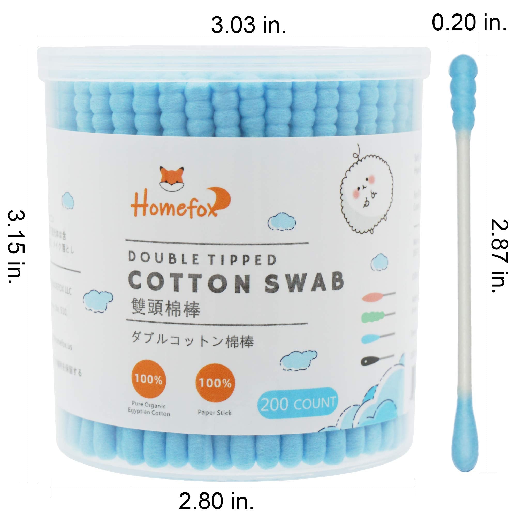 Homefox Black Cotton Swabs Spiral - 200 Count Organic Cotton Buds Gothic Bathroom Tightly Wrapped Charcoal Cotton Tips Paper Sti