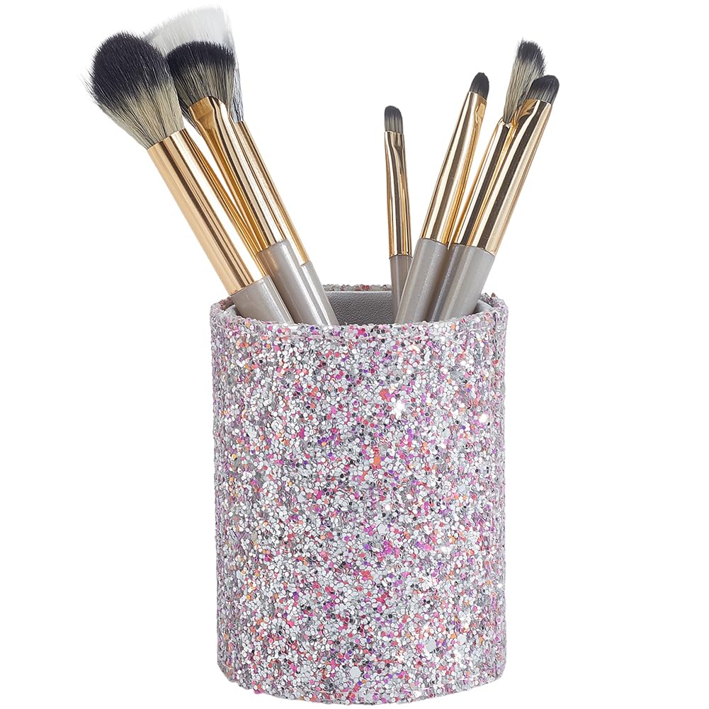 CALFOVERA Glitter Cosmetic Brush Barrel Organizer Bling Sequins Makeup Brush Holder Multi Functional Eyebrow Pencil Brushes Comb