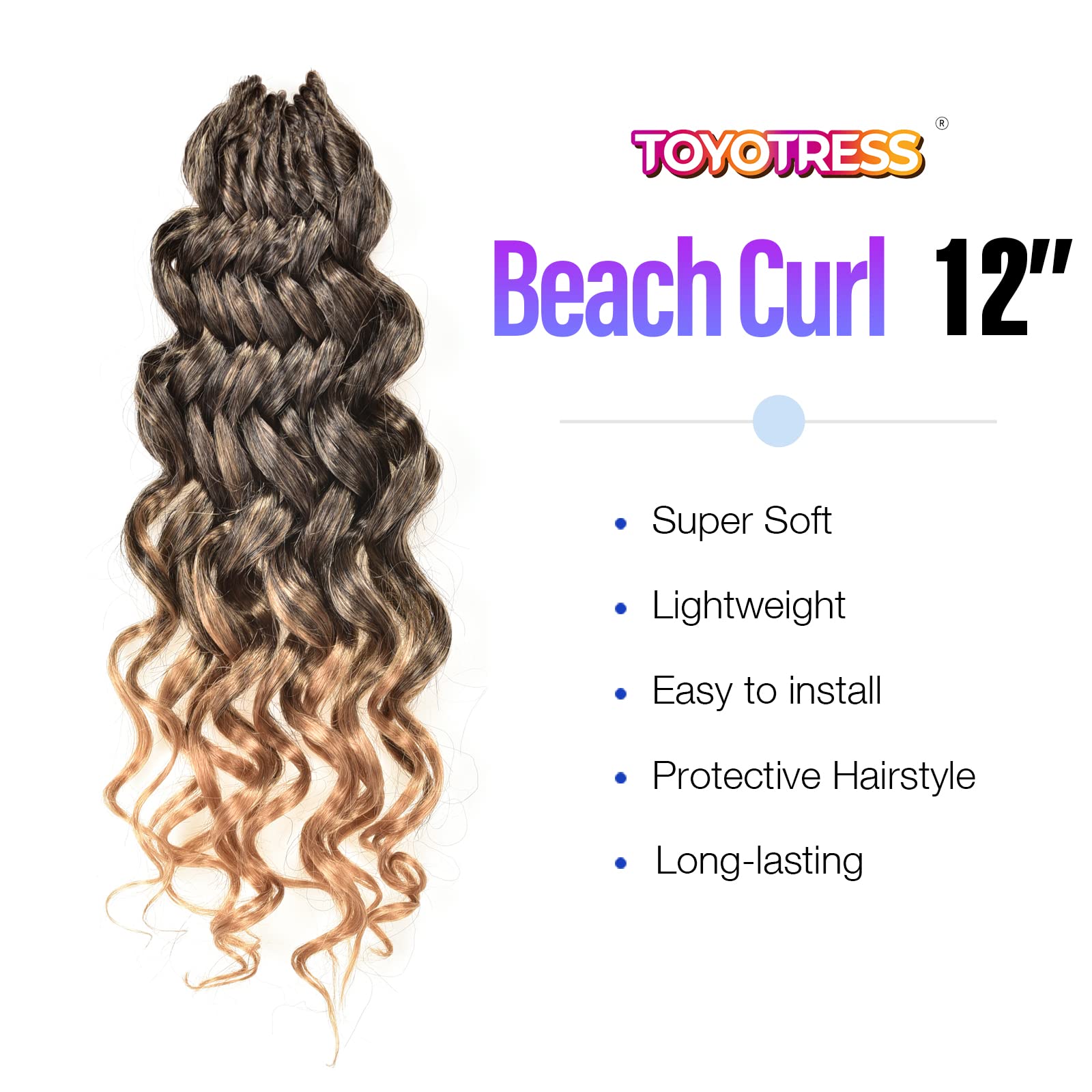 Toyotress Beach Curl Crochet Hair - 12 Inch 8 Packs Ombre Blonde Ocean Wave Crochet Hair, Short Curly Water Wave Deep Twist Wavy