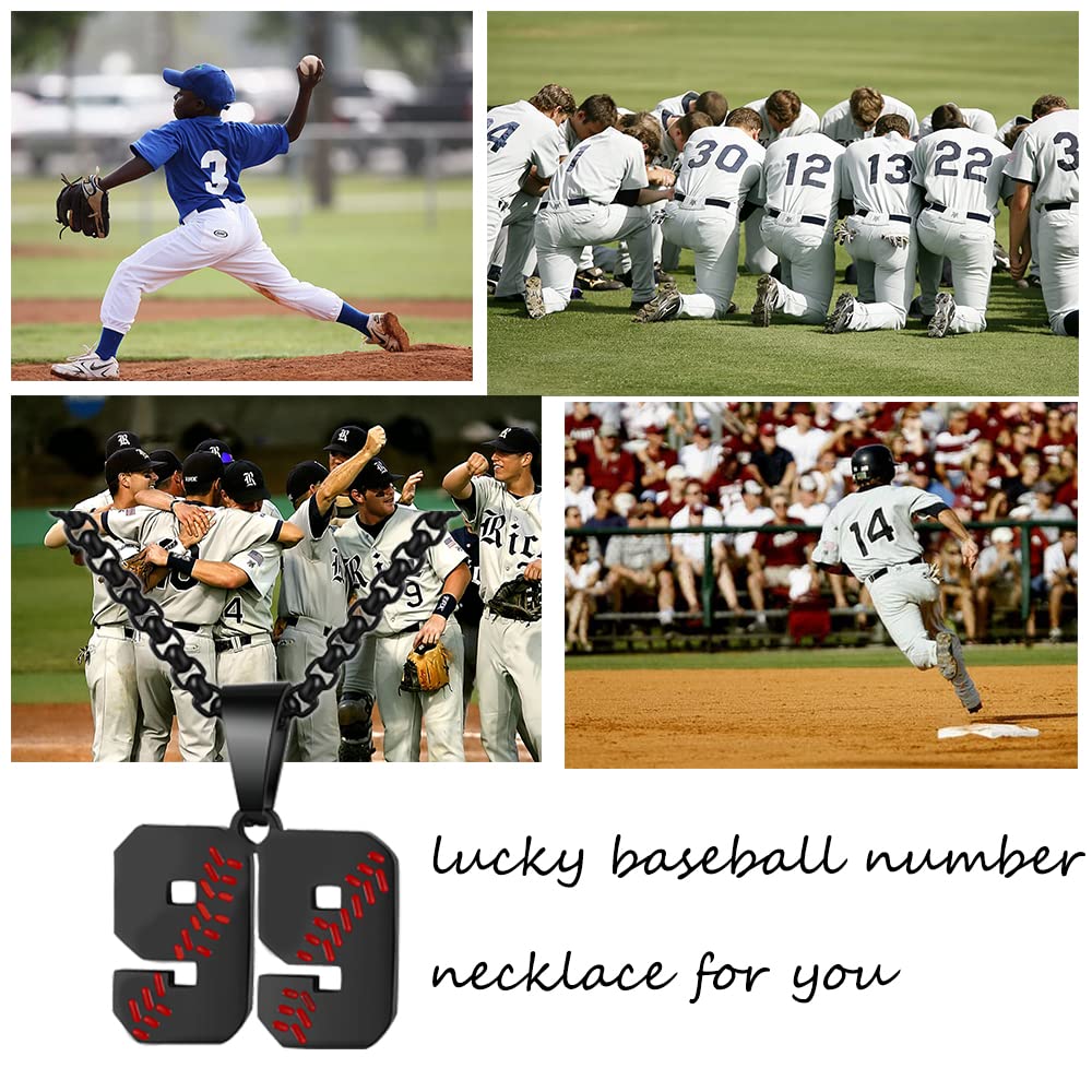 AIAINAGI Baseball Number Necklace for Men 00-99 Athletes Jersey Number Necklace Stainless Steel Chain Baseball Charm Pendant Per