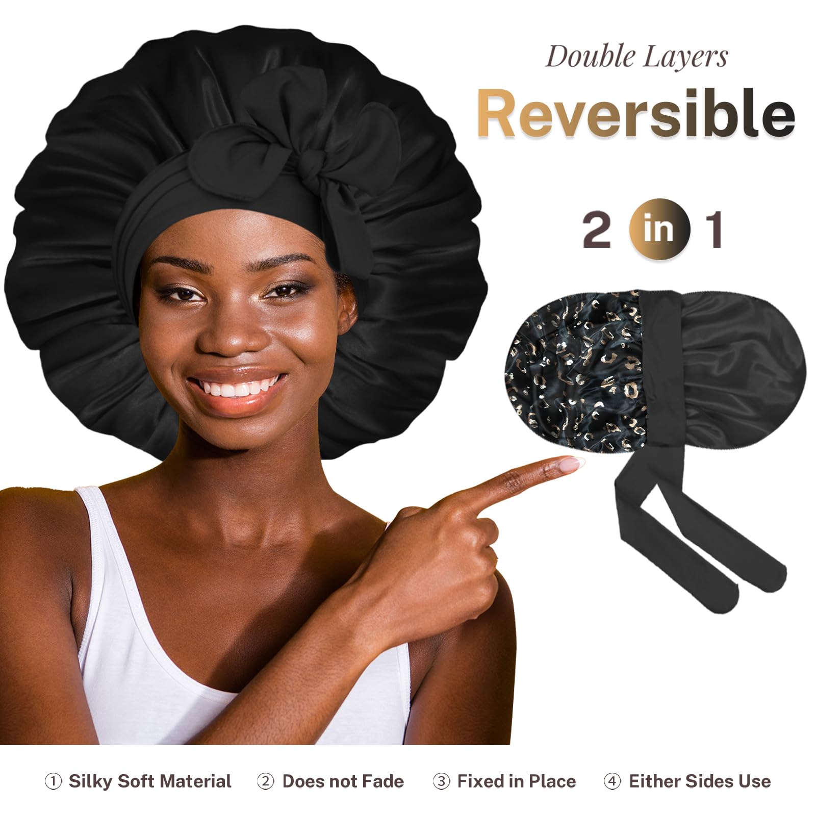 BONNET QUEEN Silk Bonnet for Sleeping Women Large Satin Bonnet Hair Bonnet night sleep cap wrap cover scarf for curly hair Leopa