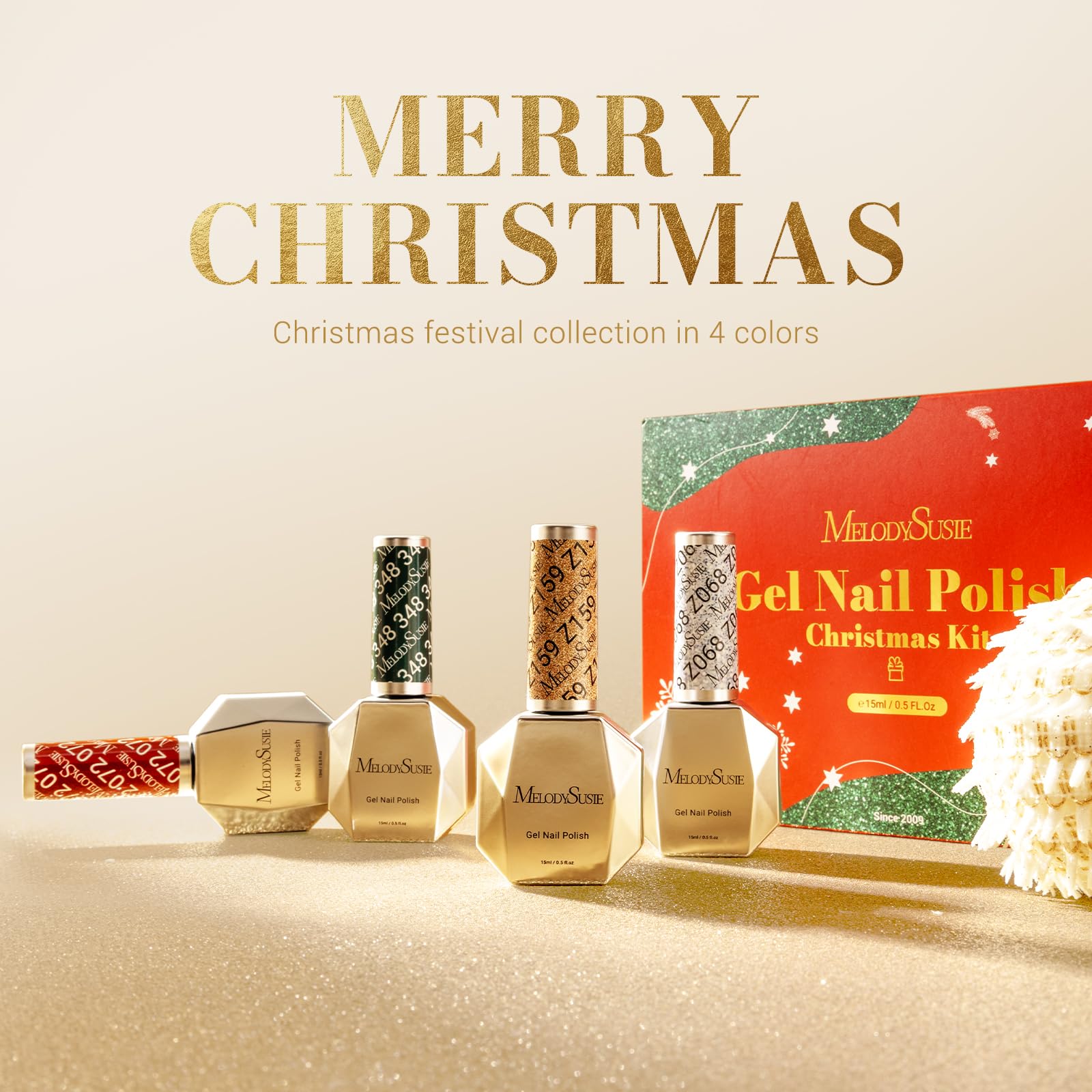 Melodysusie 15Ml Christmas Gel Nail Polish Set: Christmas 4 Colors Green And Red Gel Polish Nails Soak Off Uv Led Gold Silver Ge