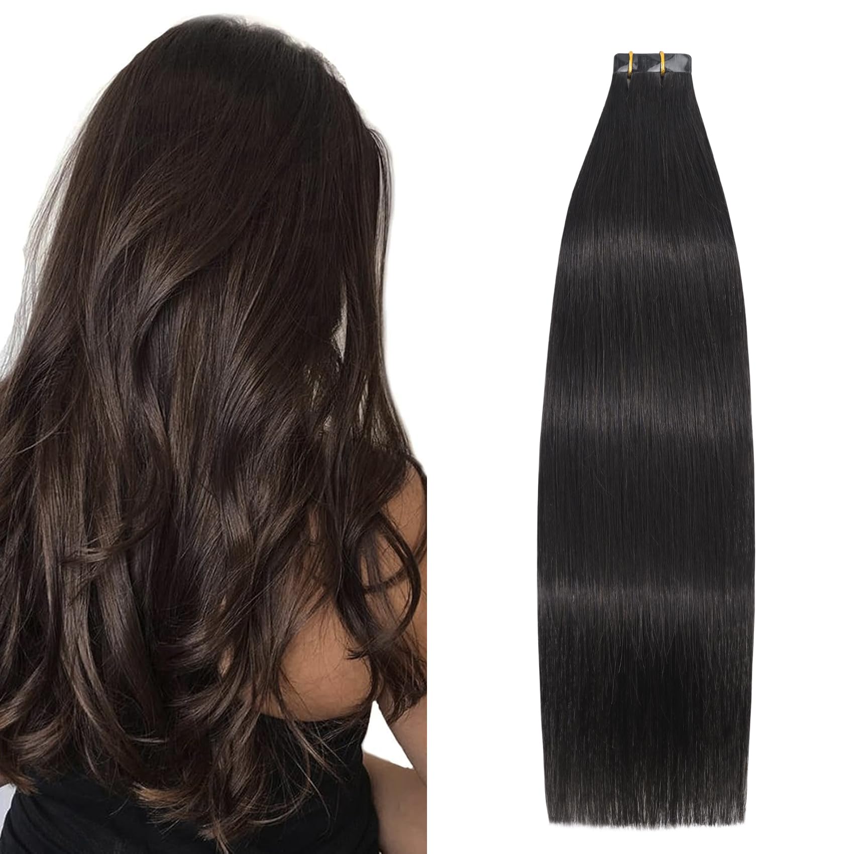 Aison Dark Brown Invisible Tape In Hair Extensions Human Hair 16 Inches 30G 20 Pcs/Pack Tape Ins Human Hair Extensions Invisible