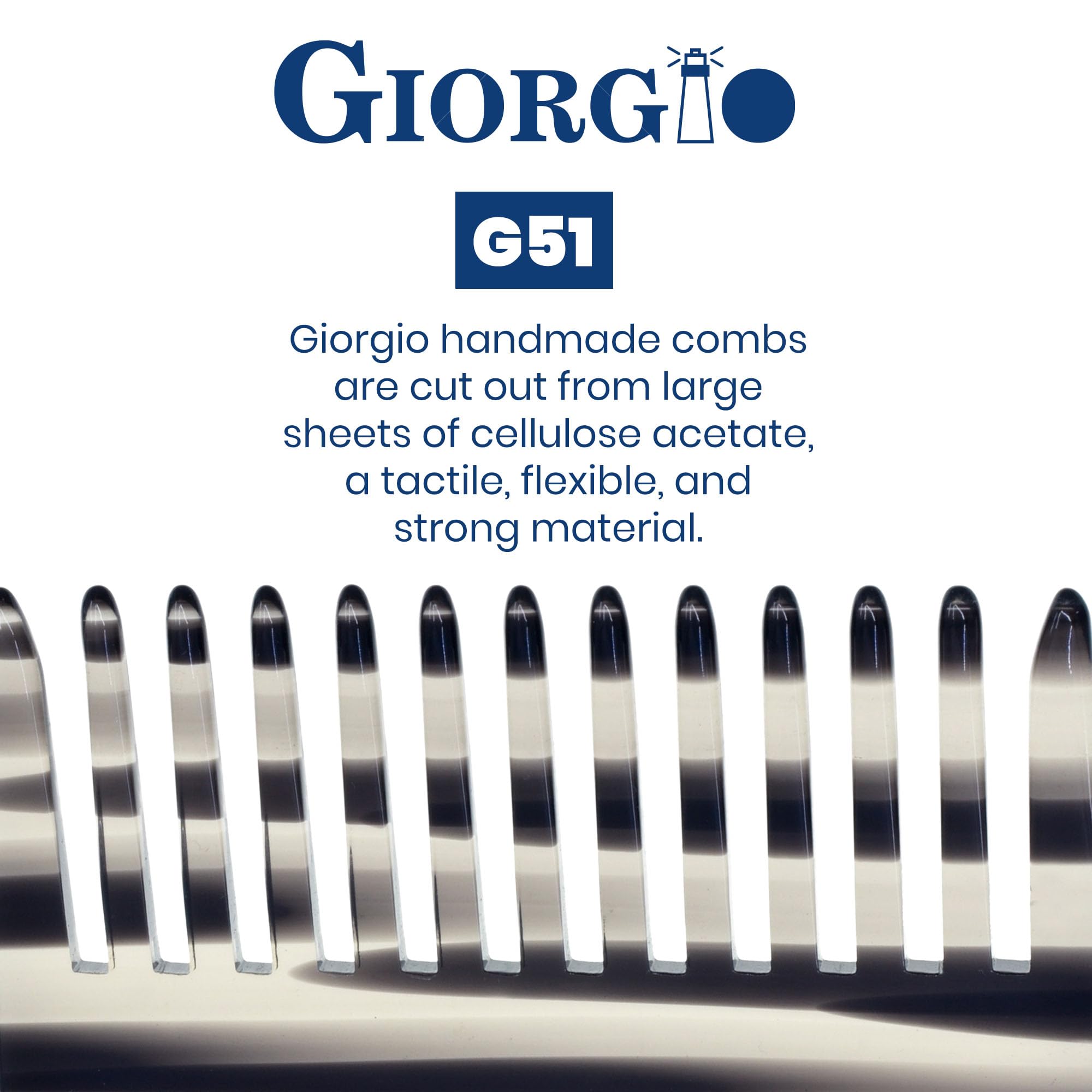 Giorgio Cellulose Small Travel Purse Hair Detangling Comb, Wide Teeth - Handmade, Flexible, Long Lasting, For Wet/Dry Thick Curl