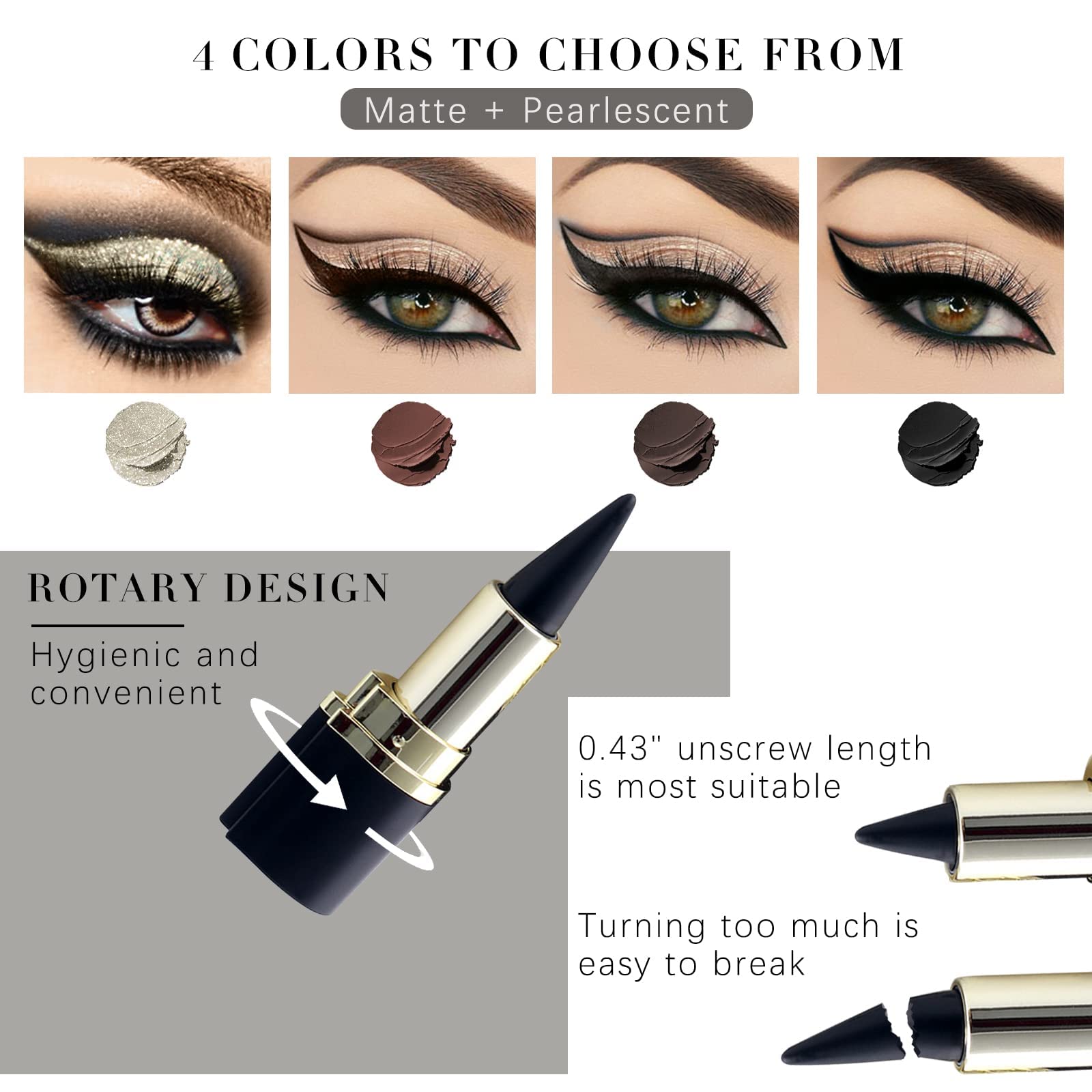 UNIFULL 4 color Gel Eyeliner, Cream Eyeliner Tool Smudge Proof Eyeliner Pencil Matte Black Eyeliner Pencil Tattoo Eyeliner Pen E