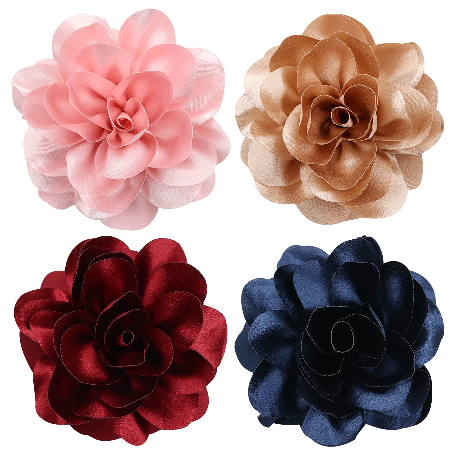 Cinaci 4 Pack Black Plastic Hair Claws With Big Large Satin Rose Flower Bow Clips Barrettes Clamps Hair Bun Chignon Updo Holders