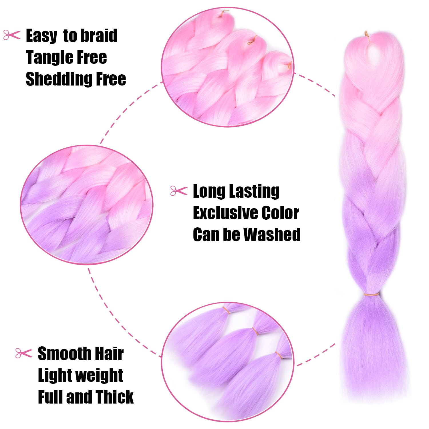 Bacana Ombre Braiding Hair Kanekalon Light Pink/Light Purple 3 Packs Jumbo Braid In Hair Extension Ombre Colors High Temperature