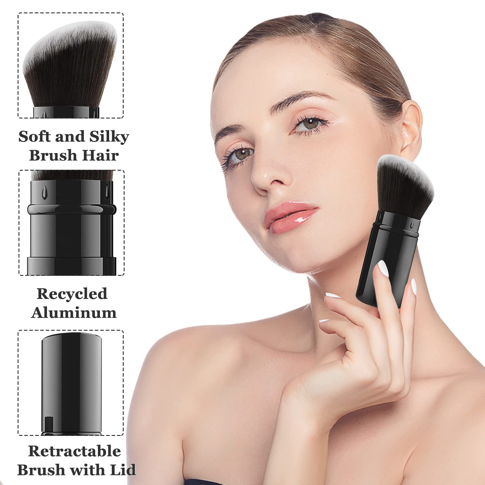 Falliny Retractable Makeup Brush, Angled Kabuki Powder Foundation Sunscreen Makeup Brush, Travel Face Blush Brush With Cover For