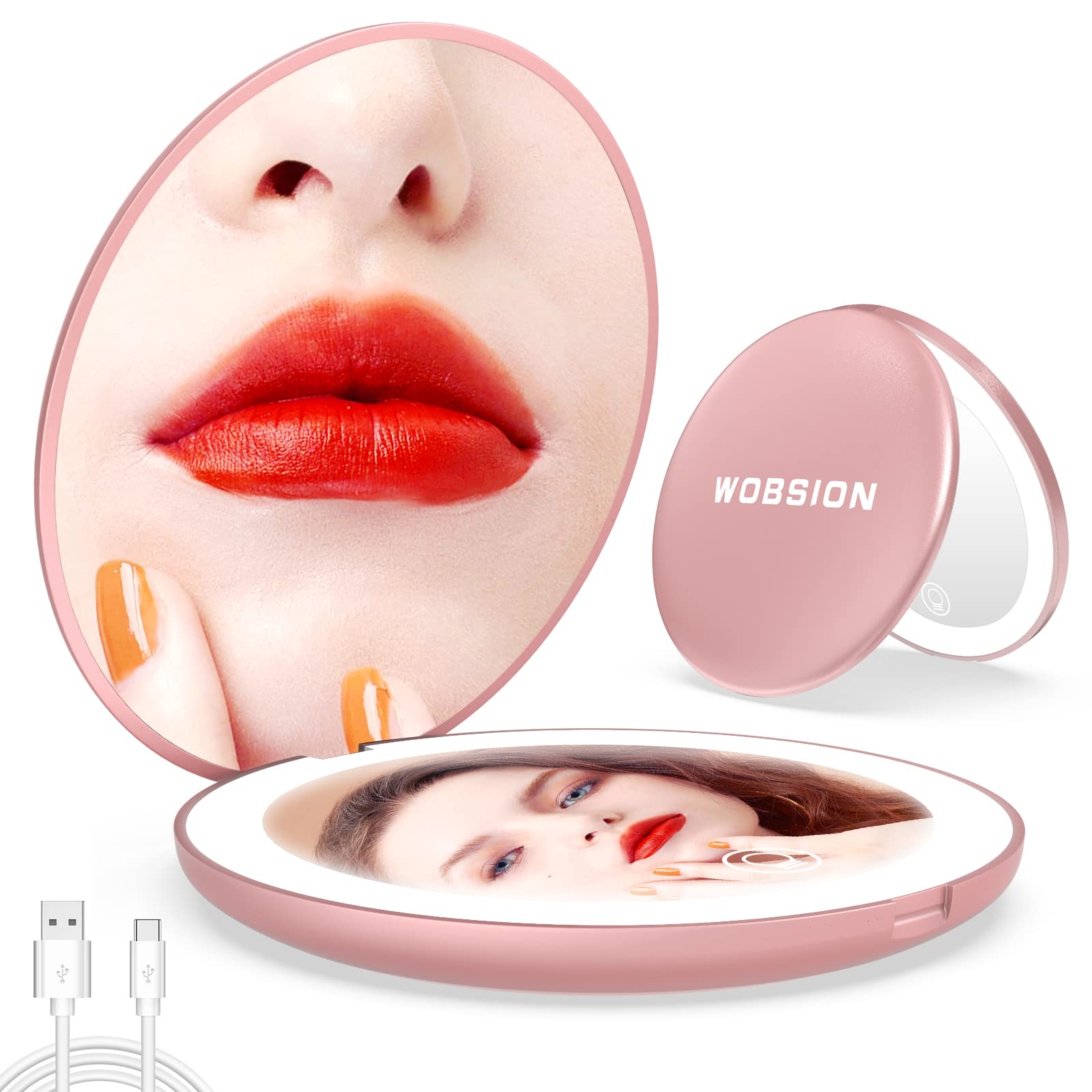 Wobsion 10X Magnifying Tabletop Mirror, Touch Dimmable, 3 Color Temperature Adjustment, Auto Light Off, Rechargeable, Compact 4