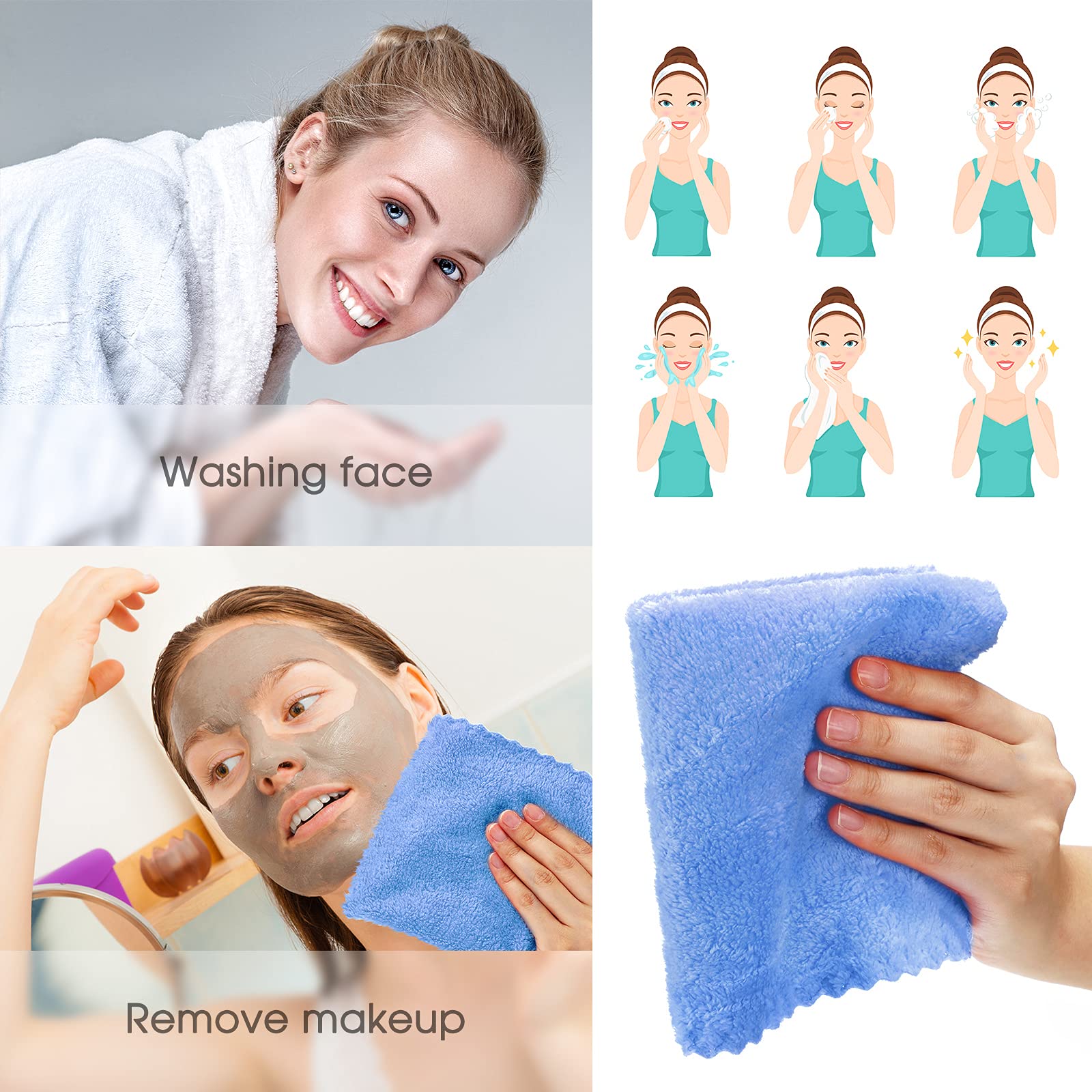 Syhood 12 Pieces Face Wash Cloth 12 X 12 In Makeup Remover Cloths Towel Coral Velvet Facial Microfiber Cloths Soft Fast Drying F