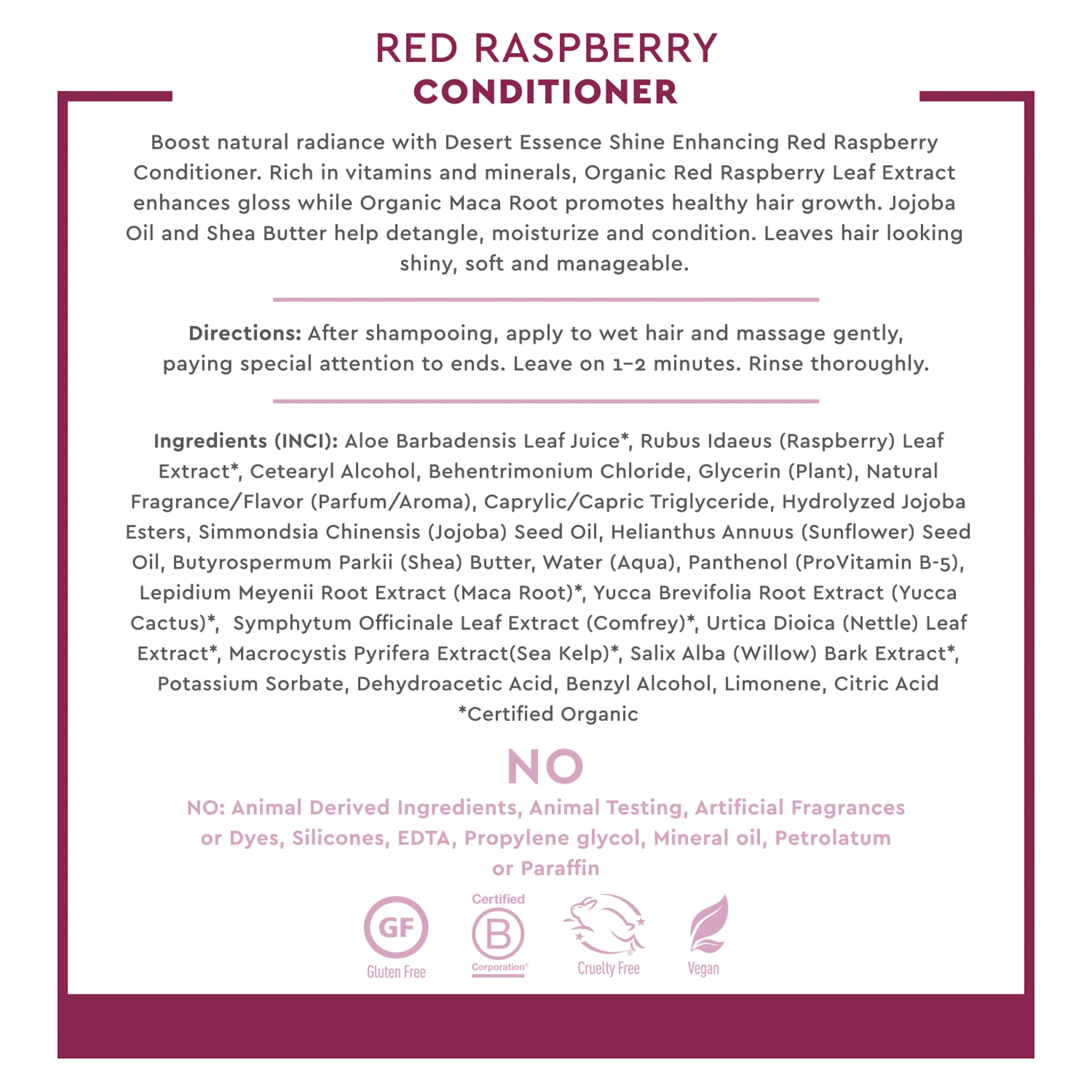 Desert Essence Red Raspberry Conditioner - 8 Fl Ounce - Shine Enhancing - Vitamin A & C - Smooth & Silky - Strengthing - Shea Bu