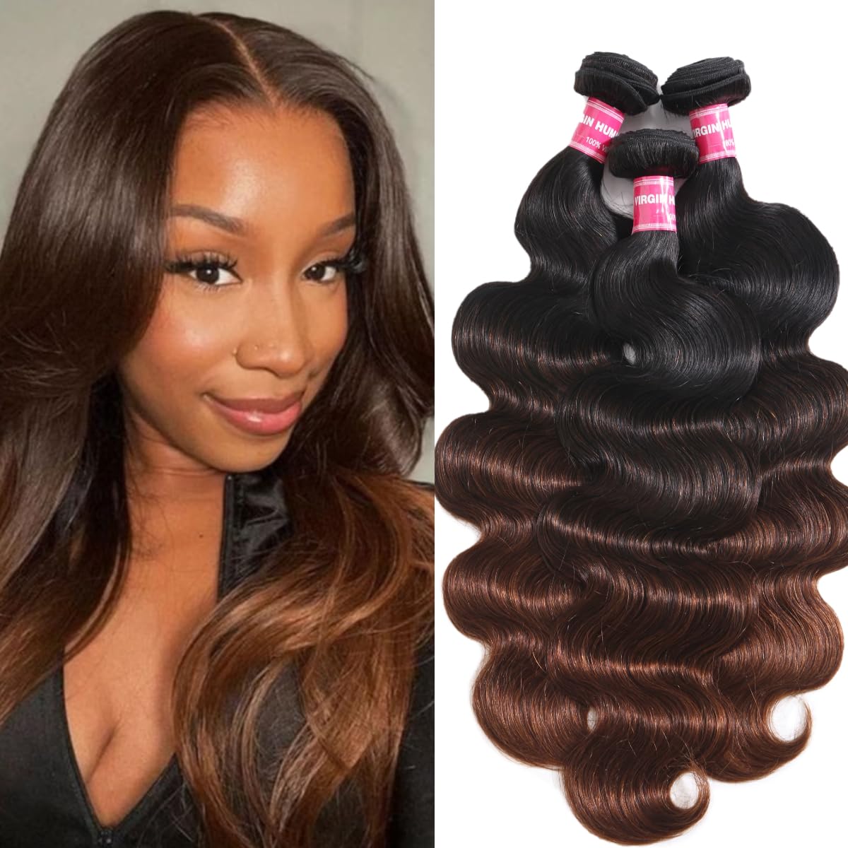Unice Chestnut Brown Ombre Body Wave Human Hair Weave 3 Bundles 12 14 14 Inch Brazilian Remy Human Hair Wavy Sew In Human Hair E