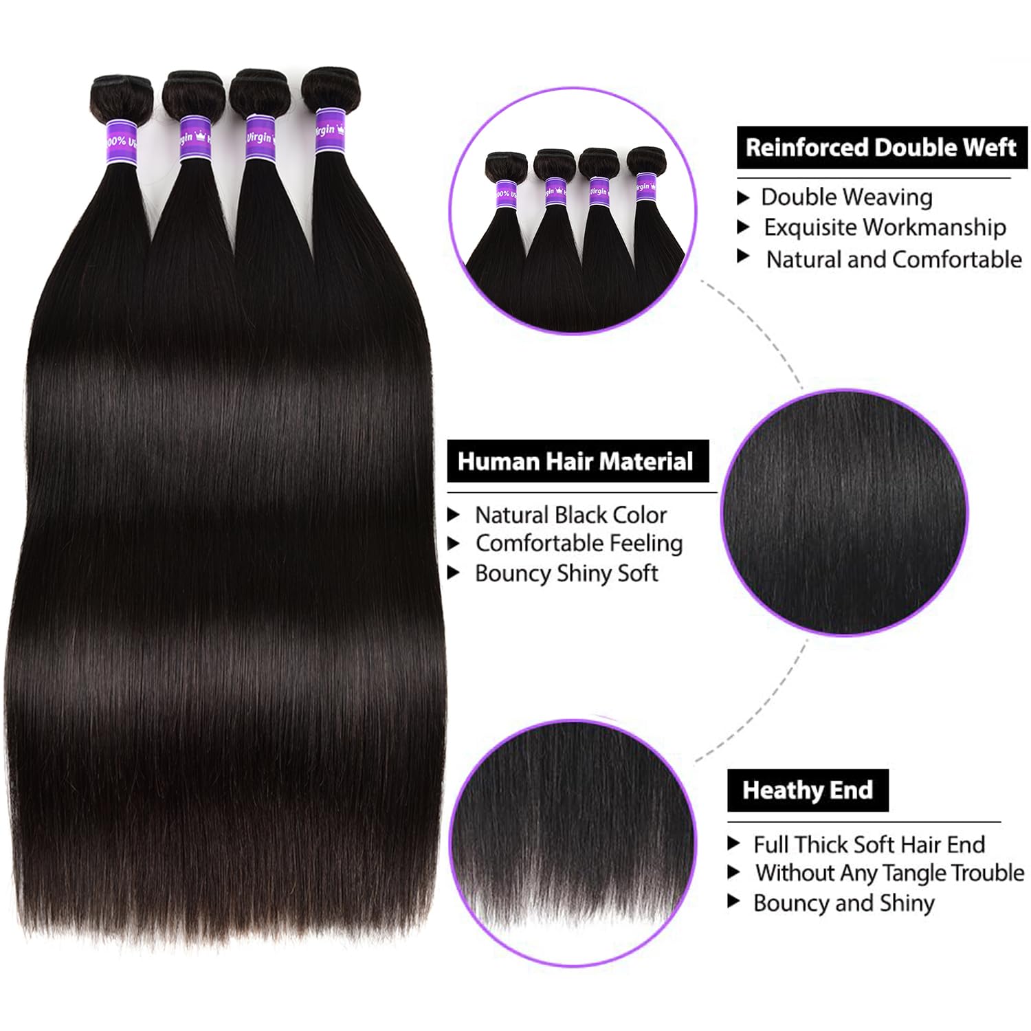 Brazilian Straight Bundles Human Hair (20 22 24 26) 100% Unprocessed Straight Weave 4 Bundles Human Hair 10A Grade Weave Bundles