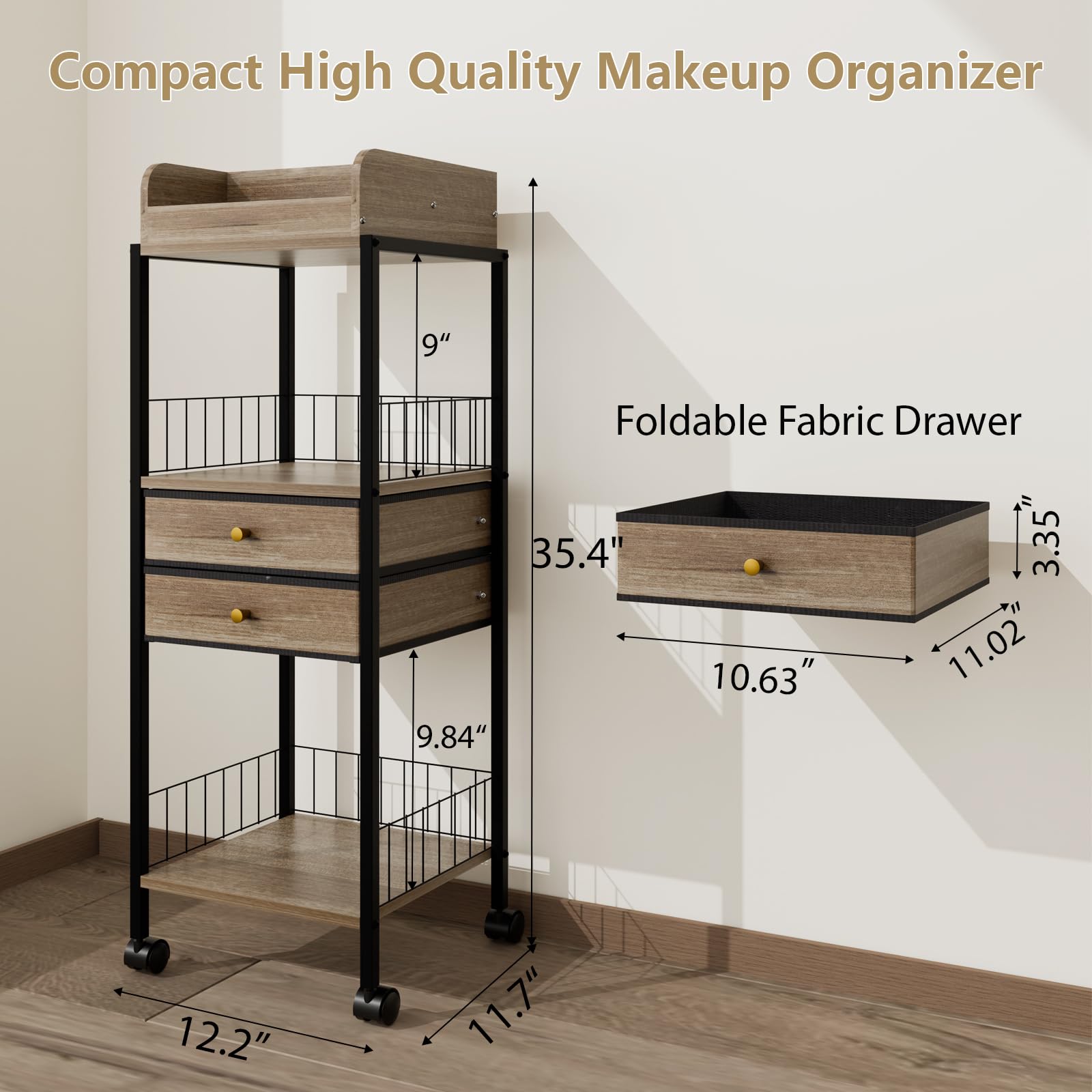 Makeup Organizer Cart Shelf Floor Skincare Organizers Make Up and Station Storage Cabinet For Vanity Standing Cosmetics With Dra
