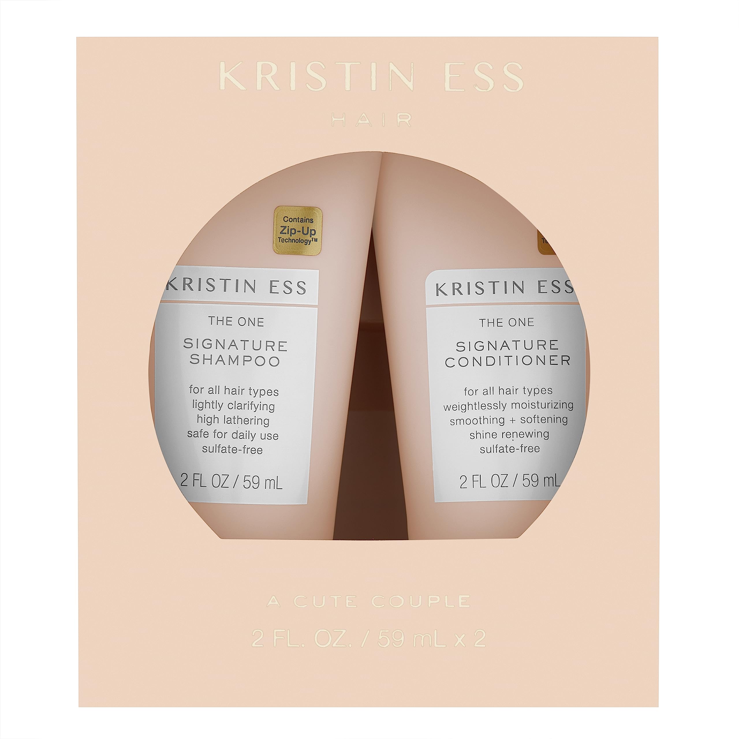 Kristin Ess Signature Travel Size Salon Shampoo + Conditioner Set for Moisture, Softness + Shine - Anti Frizz + Lightly Clarifyi