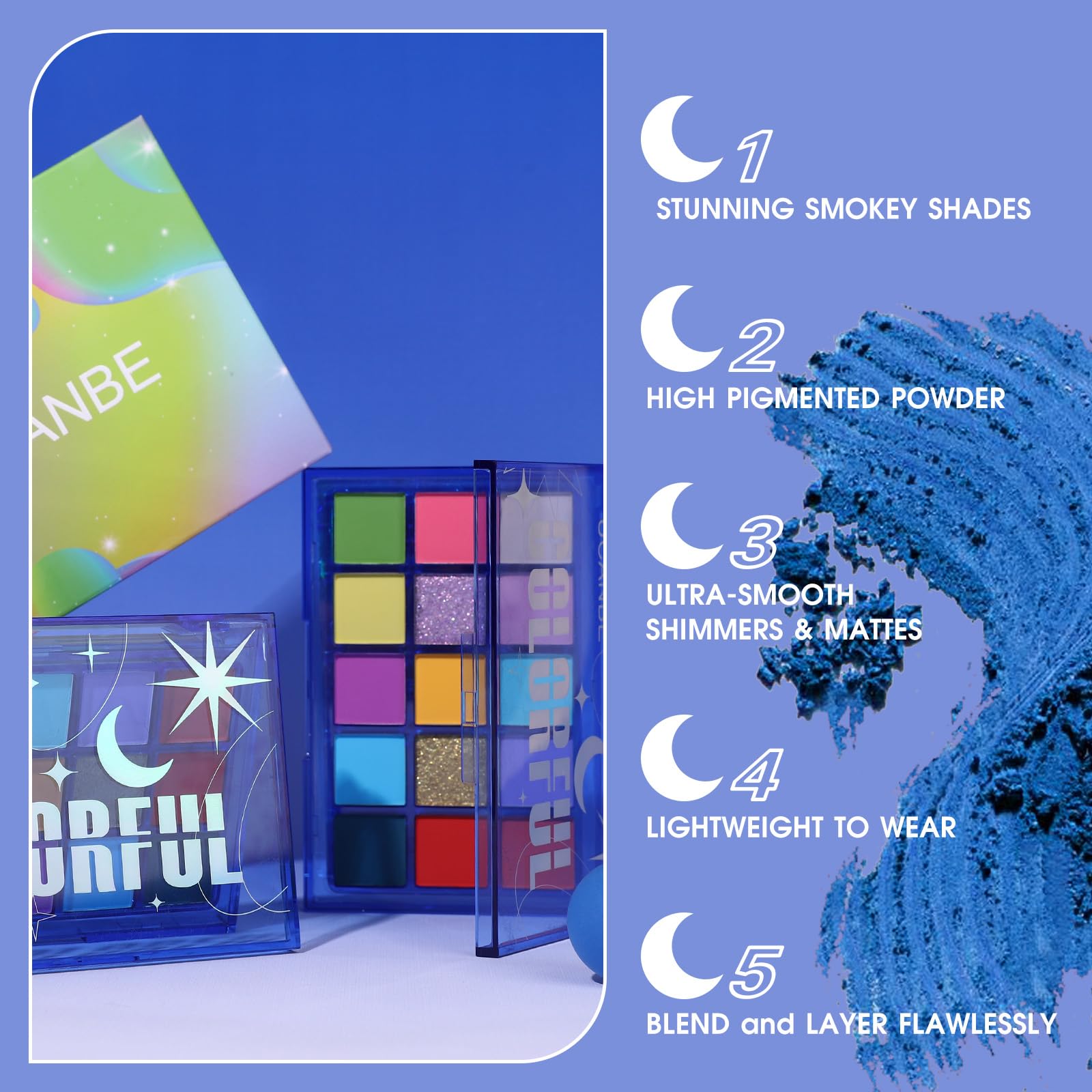 Ucanbe Colorful Eyeshadow Palette, 15 Colors Vibrant Bright Shimmer Matte Metallic Neon Eye Makeup Pallet, Rainbow Green Pink Pu