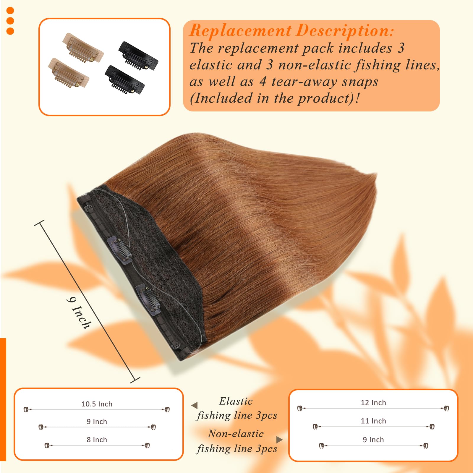 Fshine Invisible Wire Hair Extensions Copper 12 Inch Seamless Wire Hair Extensions Real Human Hair Color 330 Pumpkin Spice One P