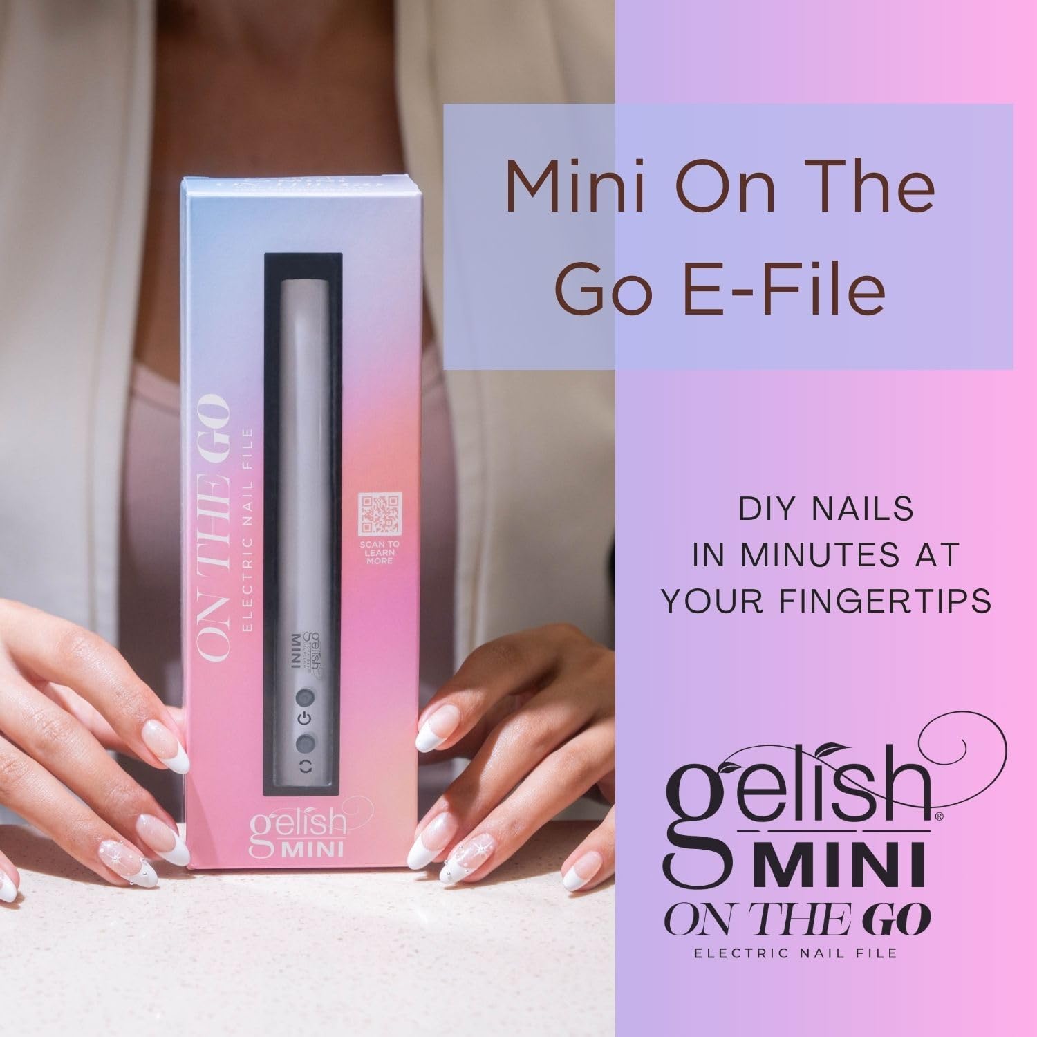 Gelish Mini On The Go Electric Nail File - Lightweight, Portable Nail Drill, Shaping, Filing, Gel Removal - 12 Interchangeable B