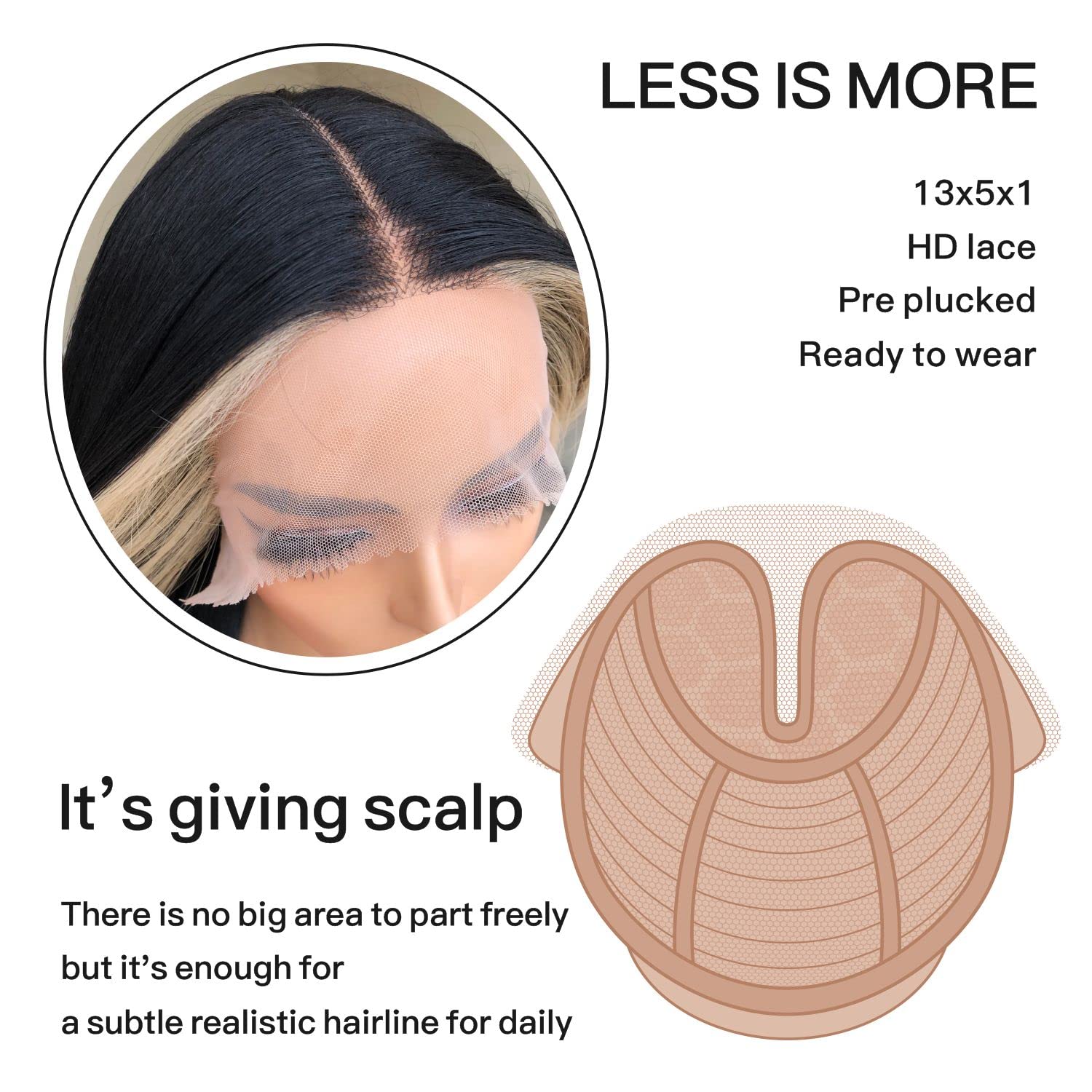 Brownbomb Skunk Stripe Wig Lace Front Wig Pre Plucked Ready To Wear, Hd Glueless 13X5X1 Synthetic Lace Front Wigs For Women 180