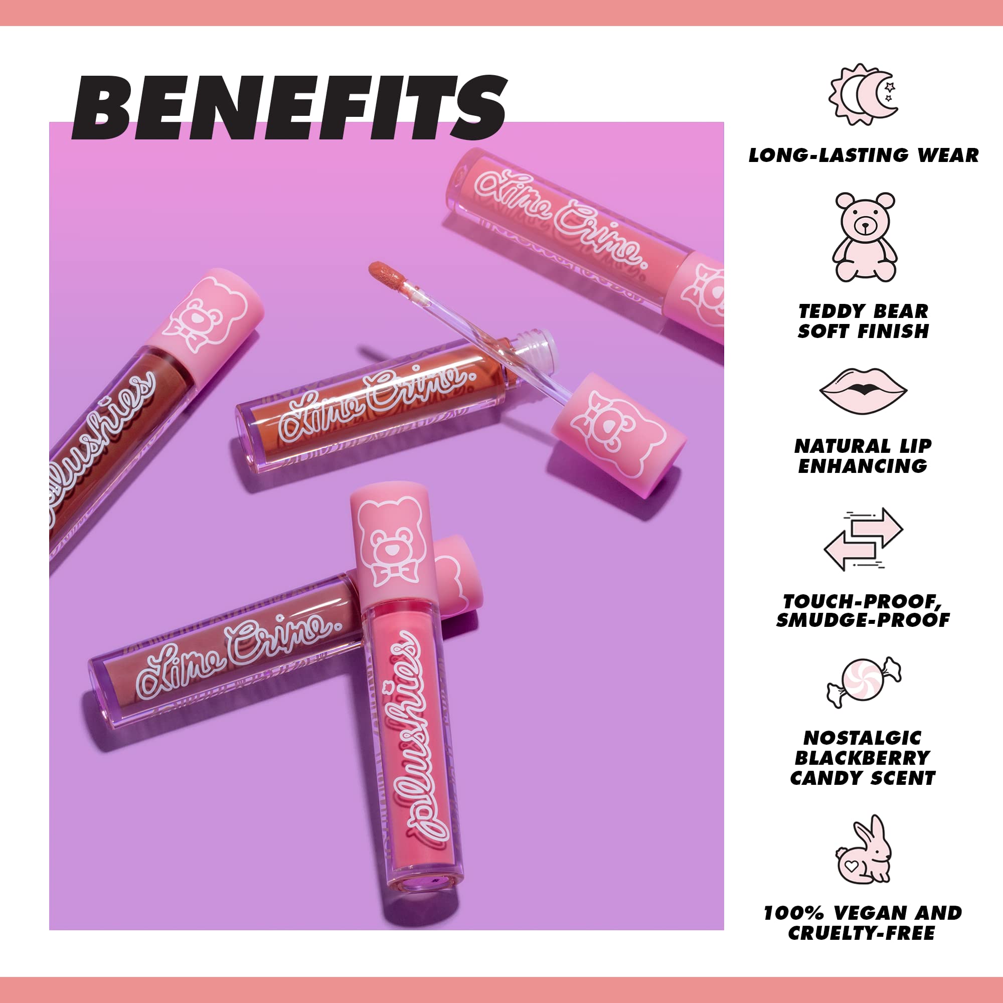 Lime Crime Plushies Soft Matte Lipstick - Jam (Deep Red) - Talc-Free, Paraben-Free, 1 Count - Blackberry Candy Scent, Long Lasting Comfort