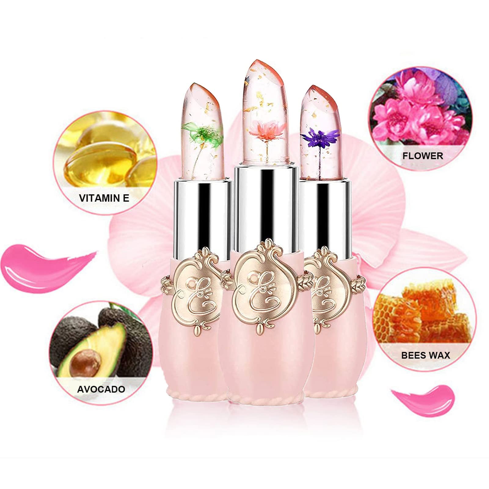 Petansy 6 Pack Crystal Jelly Flower Lipstick Set, Nutritious Temperature Change Lip Balm Long Lasting Moisturizer Lip Gloss Magi