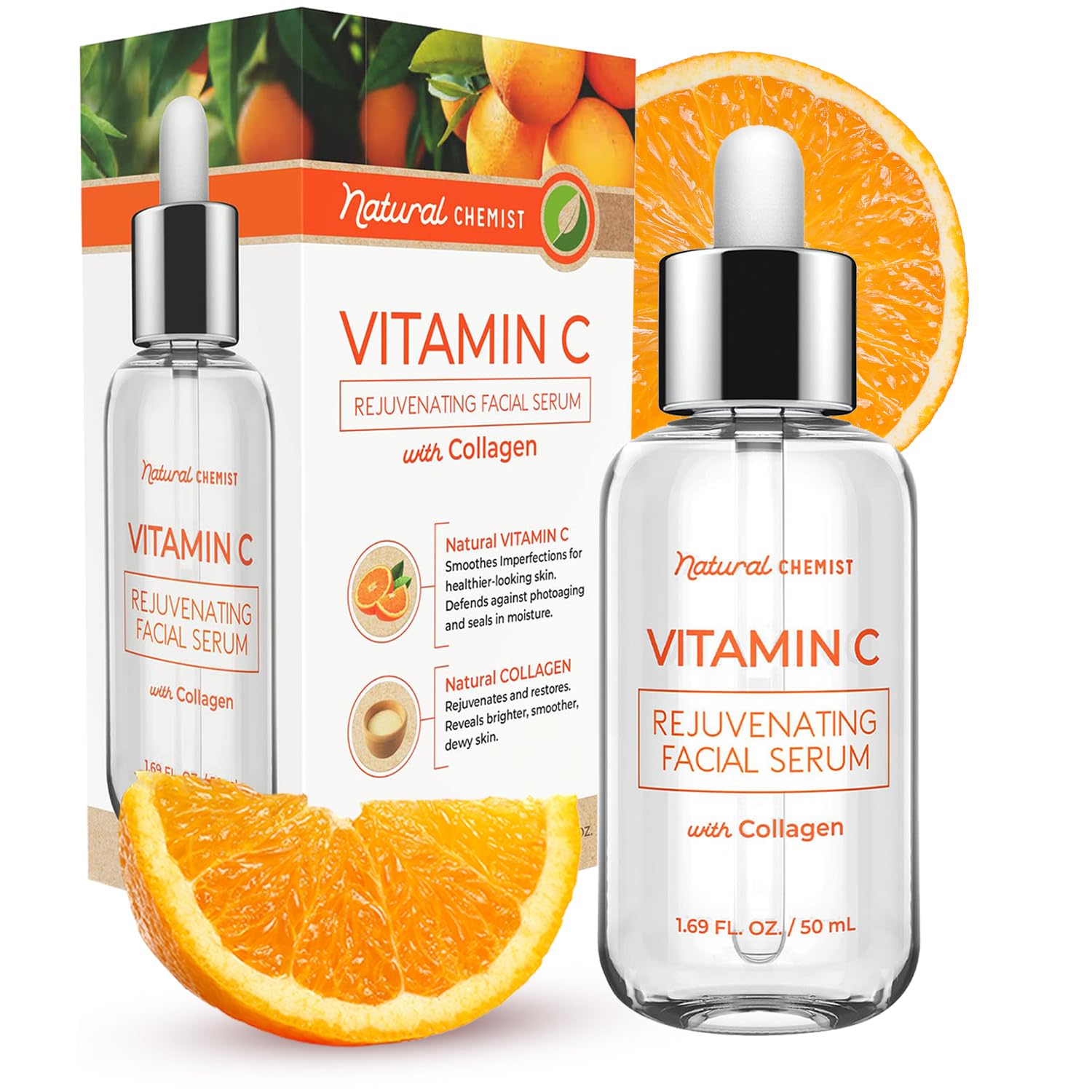 Natural Chemist Vitamin C & Collagen Face Serum - Improve Skin Elasticity, Reduce Dark Spots & Wrinkles, Brighten Complexion - 1