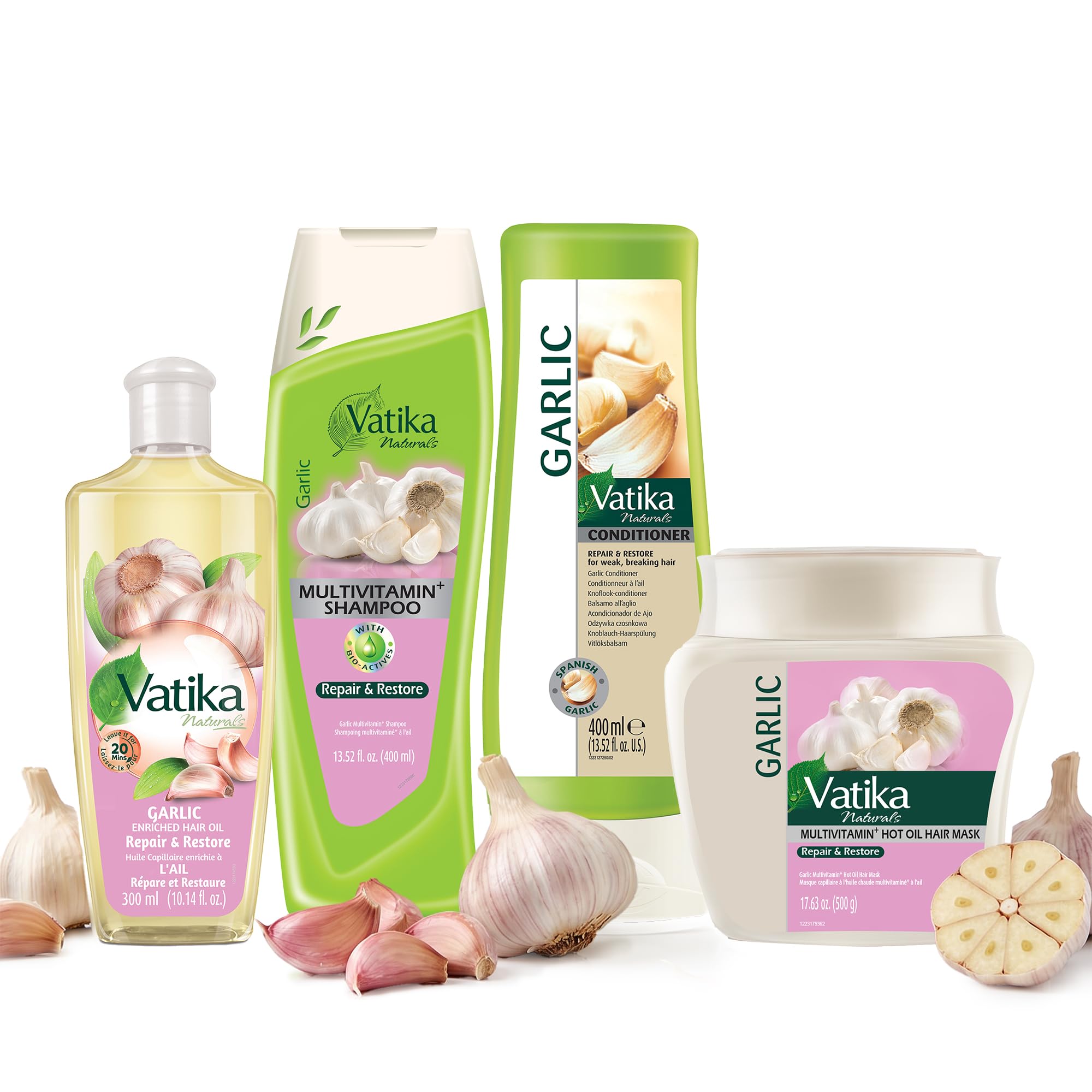 Vatika Naturals Garlic Hair Care Range with Shampoo, Oil, Conditioner & Hair Mask for Stronger, Smoother Hair, Reduced Breakage,