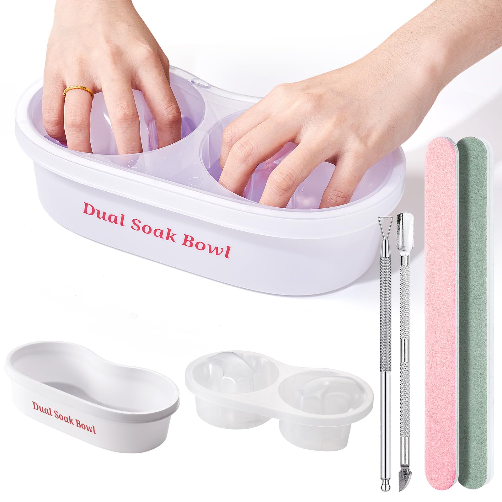 Dual Nail Soaking Bowl Acetone Proof: Nail Polish Acrylic Nail Remover Soak Off Bowl- Dip Powder Remover Manicure Bowl for Salon
