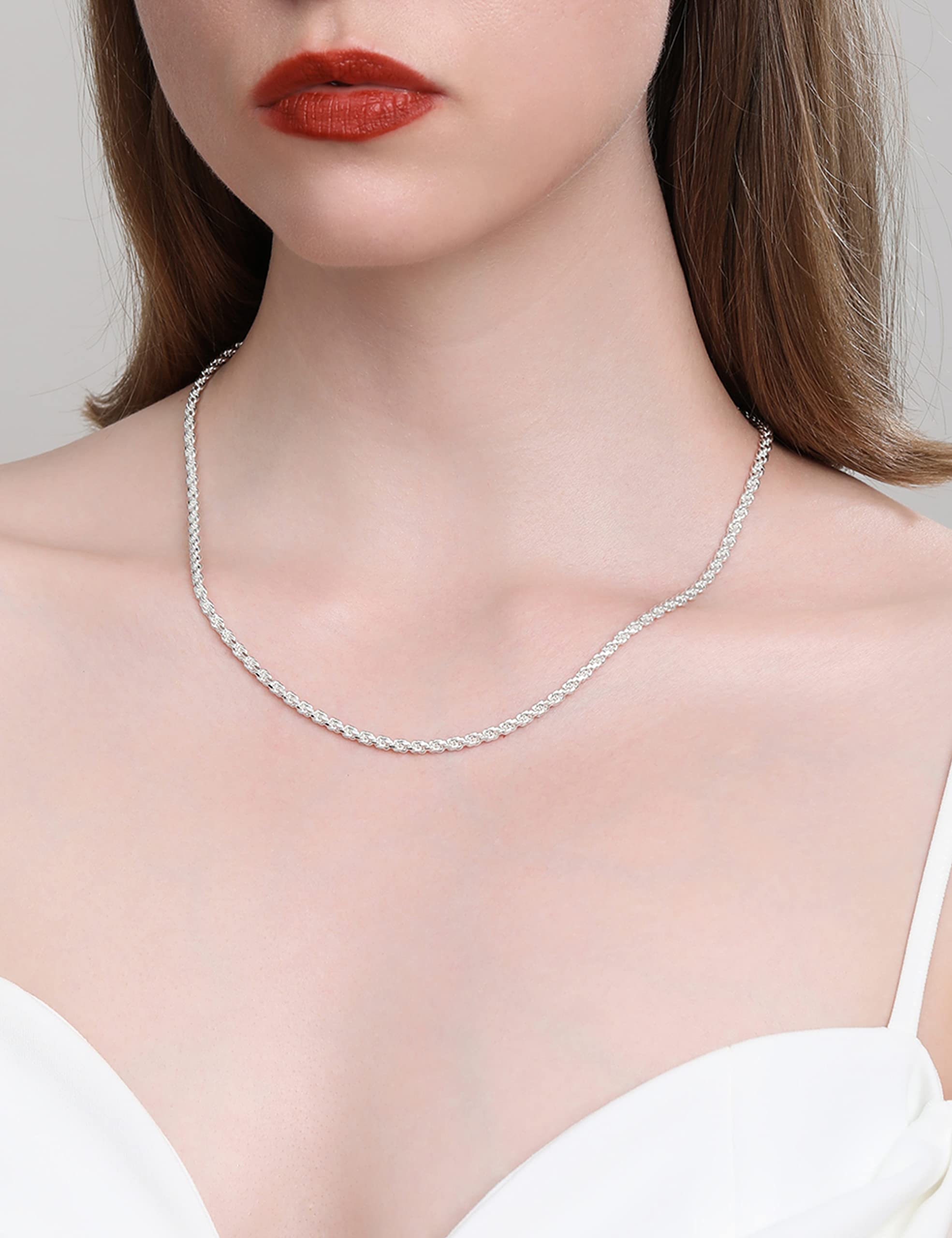 Waitsoul 925 Sterling Silver Rope Chain Lobster Clasp 2mm Silver Chain for Men Women Silver Necklace Chain 22 Inch