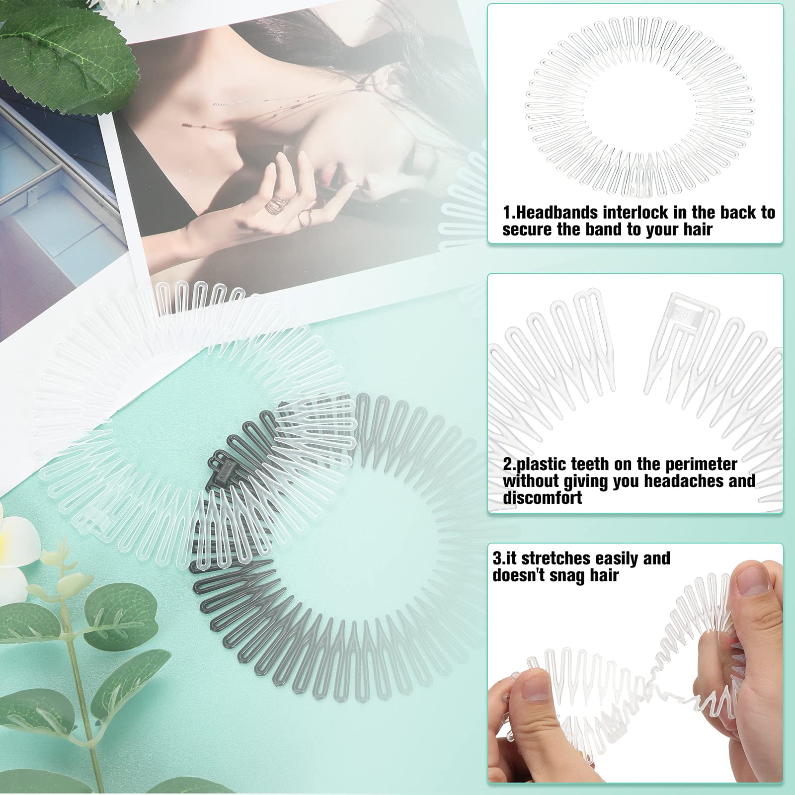 Shappy Hairband, 9 Pieces Full Circular Stretch Comb Flexible Plastic Circle Comb Stretch Hairband Headband Holder For Women Gir