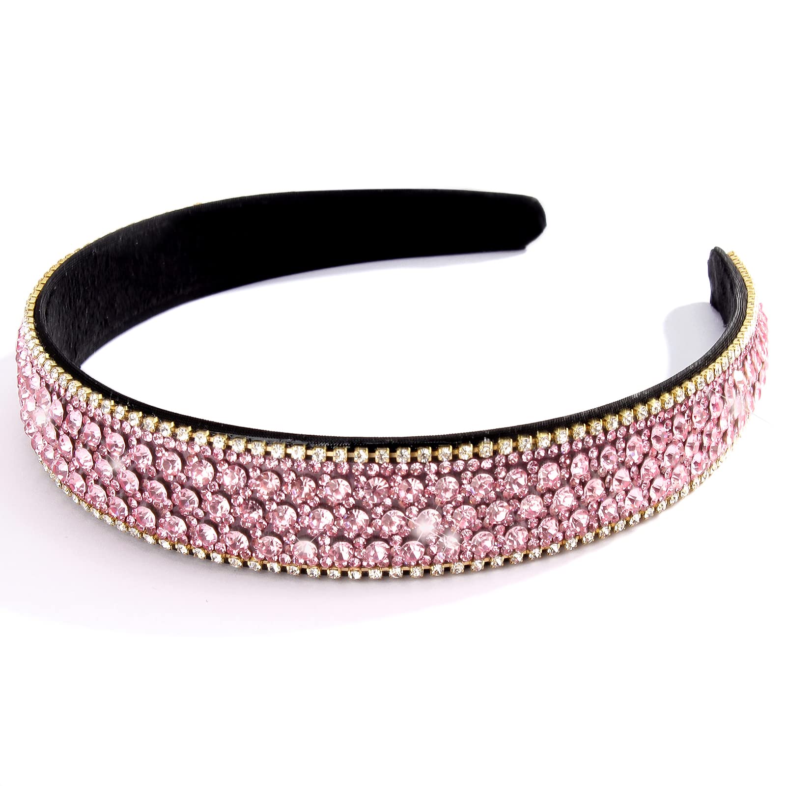 Wecoe Pink Headband Rhinestone Headbands for Girls Women Fashion Headbands Bling Sparkly Diamond Headbands Homecoming Hair Acces