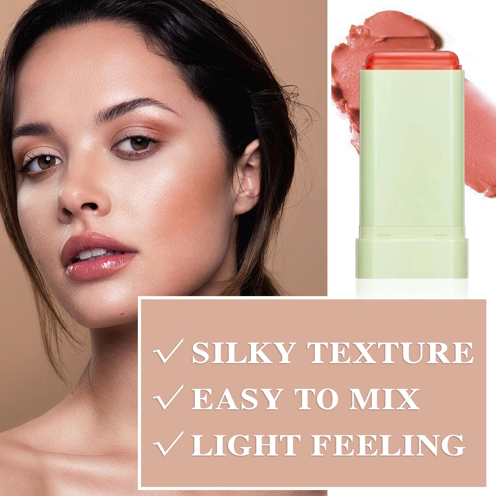 Lzylls Cream Blush Stick With Brush, Waterproof Opaque Pink Stick Makeup, Full Coverage, Suitable For All Skin, 1.0 Count