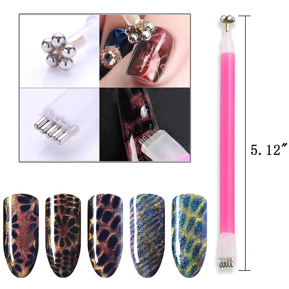 Silpecwee 5Pcs 3D Cat Eyes Nail Art Magnetic Pen Set Uv Gel Double Head Magnet Stick Manicure Tools For Diy&Salon