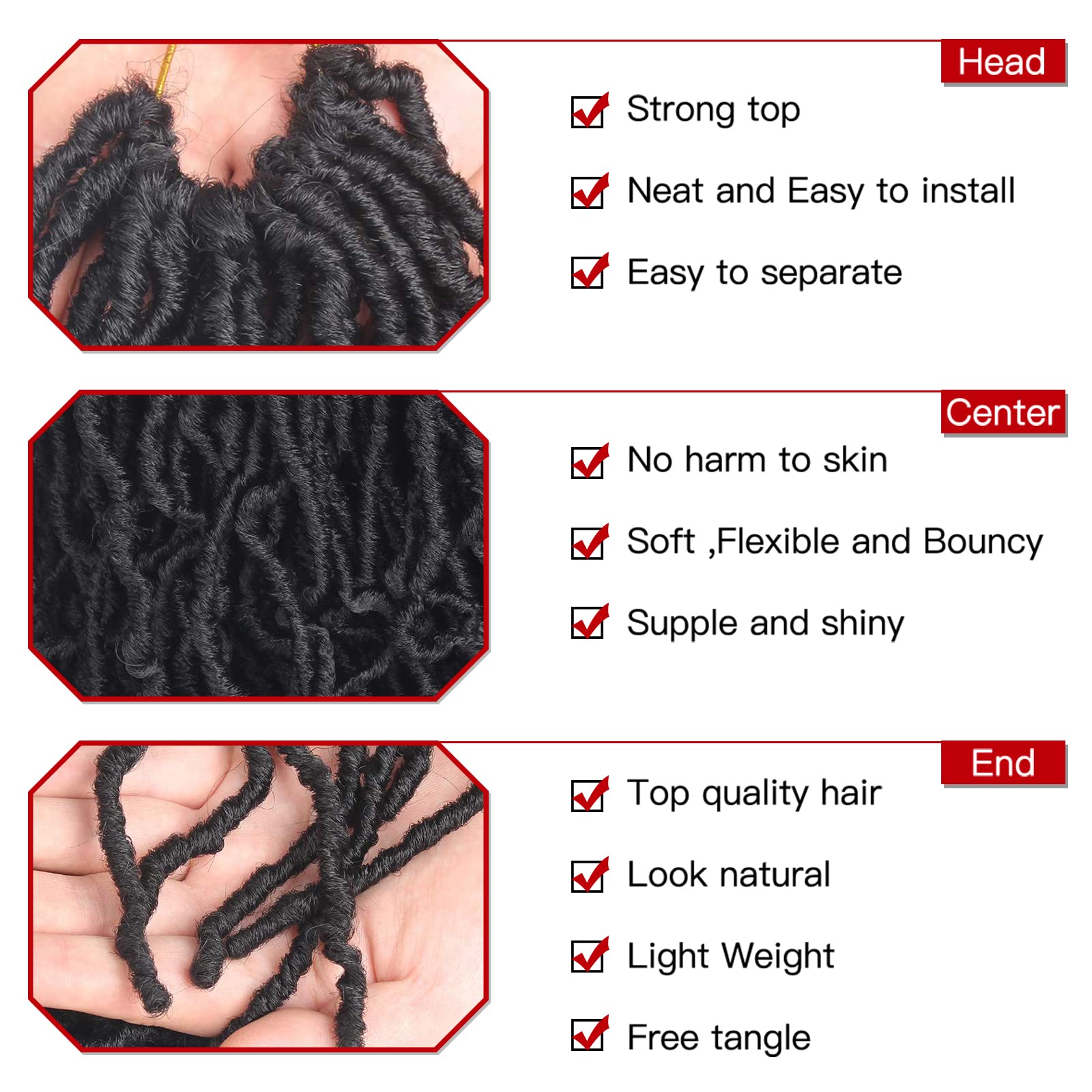 Xtrend 7 Packs Black New Faux Locks Crochet Braids Hair 18 Inch Synthetic Soft Dreads Braiding Hair 18Strands Fashion Faux Locks