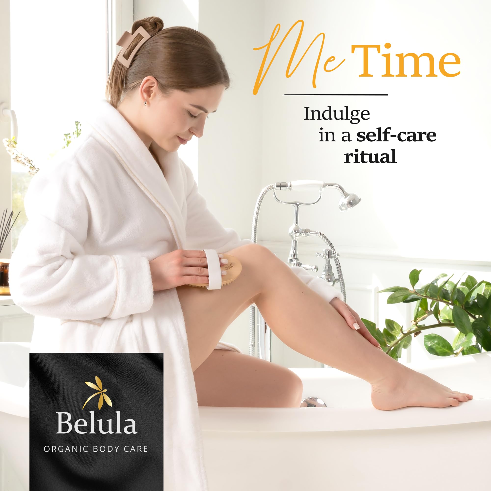 Belula Premium Dry Brushing Body Brush Set - Natural Boar Bristle, 4 Piece Set, Includes Exfoliating Face Brush & Bath Gloves, Orange