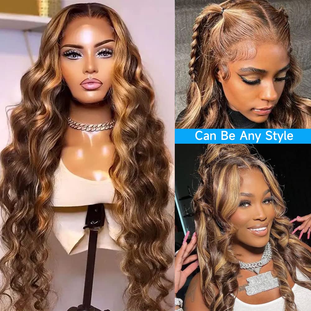Avolo Ombre Highlight Lace Front Wig Human Hair Pre Plucked Hd 13X4 Honey Blonde Lace Frontal Wigs With Baby Hair 4/27 Colored B