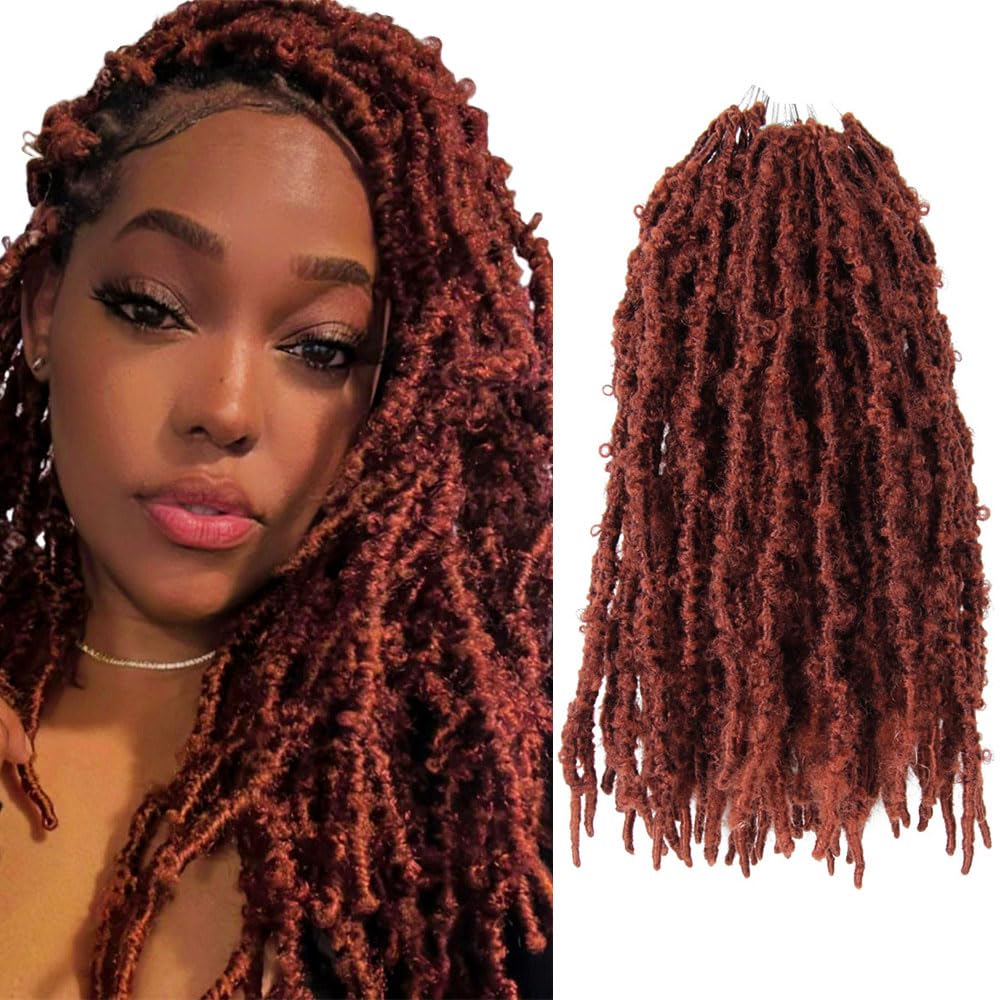 8 Packs Butterfly Locs Crochet Hair 14 Inch Light Weight Butterfly Faux Locs Crochet Hair Short Ginger Red Distressed Butterfly 
