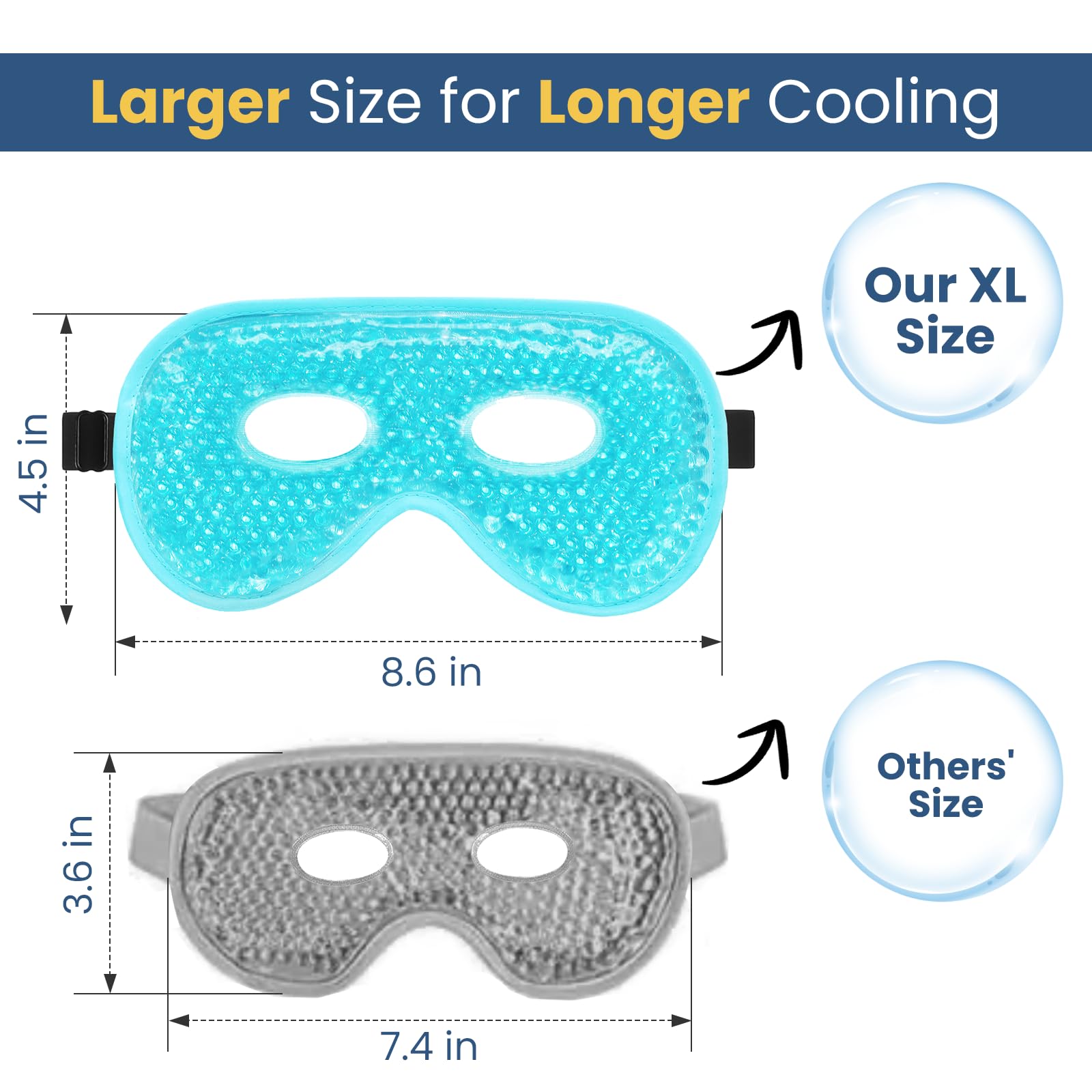 Beevines Gel Eye Mask, 2 Pack Xl Jumbo Size Cooling Ice Masks For Puffy Eyes For Men & Women, Cold & Warm Compress For Post Surg