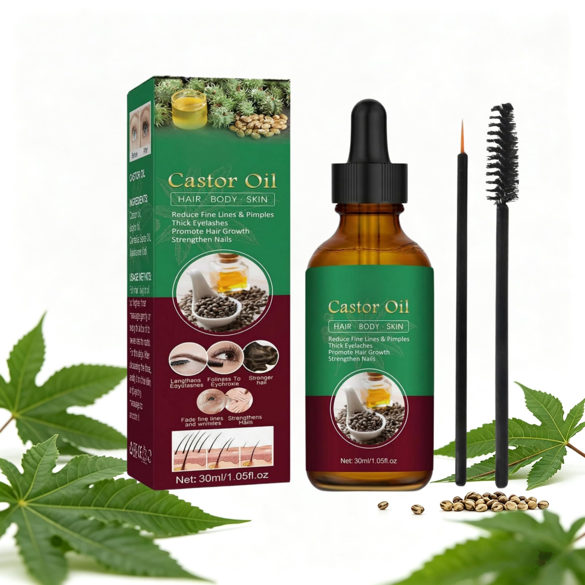 JoanofArc Castor Oil 100% Pure Cold Pressed  Nourishing Oil for Hair Growth Support, Brows, Lashes, Nails & Body Care, Moisturi