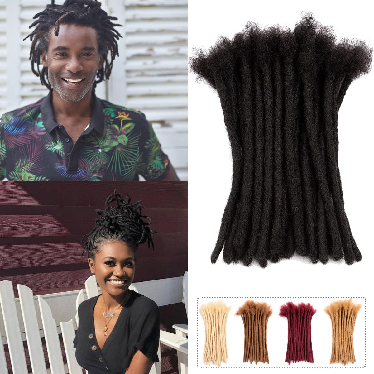 Teresa 0.8cm & 0.4cm Width 8-18 Inch 70 Strands 100% Human Hair Dreadlock Extensions for Men/Women/Kids, Full Hand-made Permanen